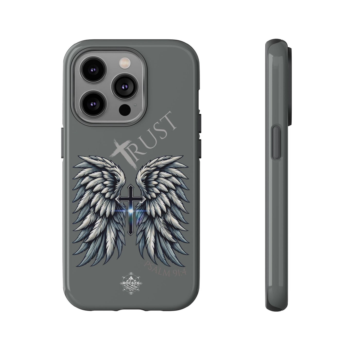 Wings Series Dark Grey Phone Case - Trust, Psalm 91:4 Design, Inspirational Gift, Christian Accessories, Spiritual Protection, Encouragement