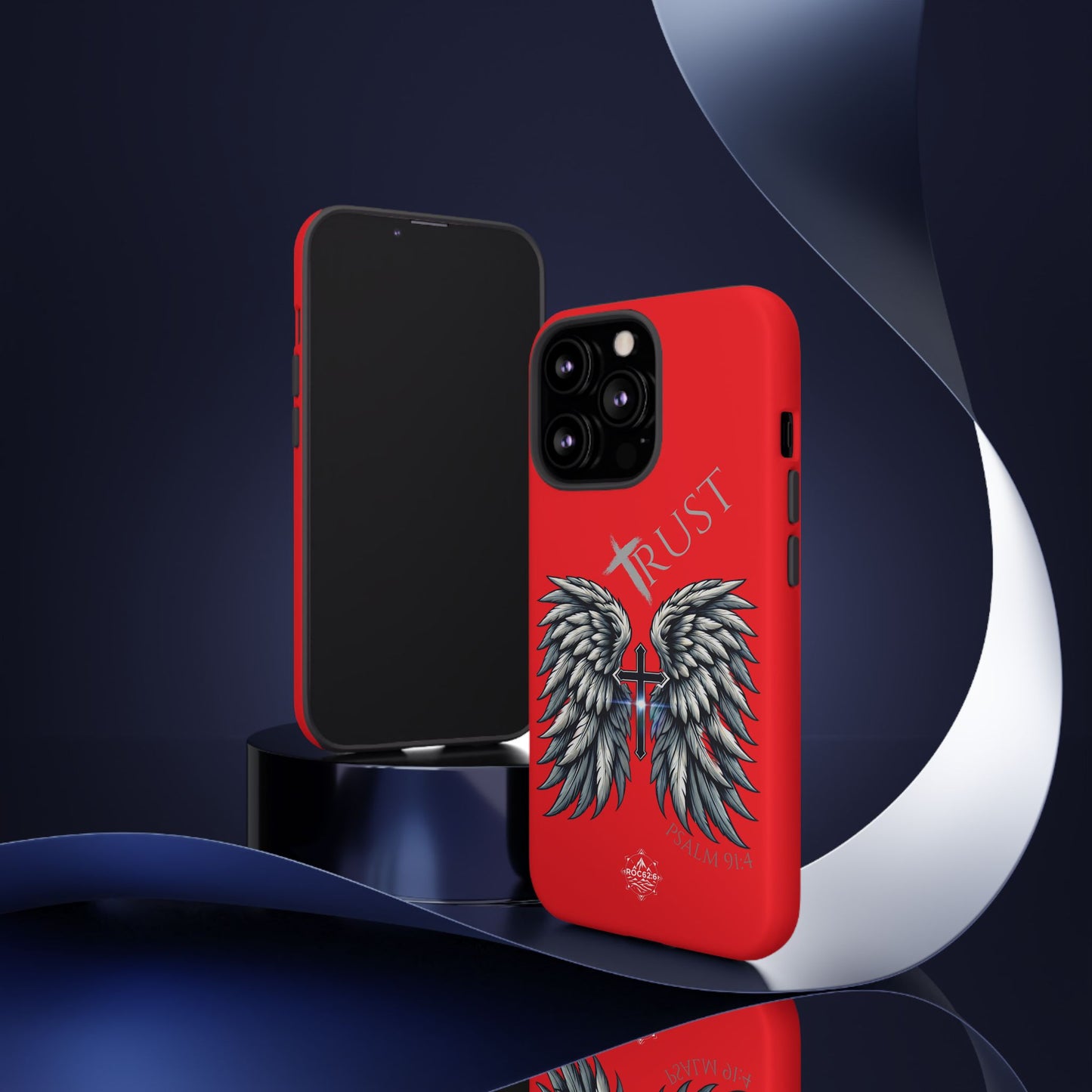 Wings Series Red Phone Case - Trust, Psalm 91:4 Design, Inspirational Gift, Christian Accessories, Spiritual Protection, Encouragement