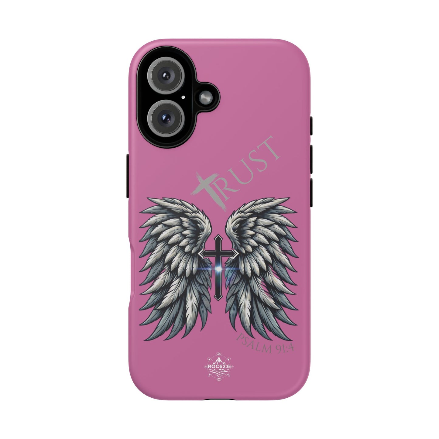 Wings Series Pink Phone Case - Trust, Psalm 91:4 Design, Inspirational Gift, Christian Accessories, Spiritual Protection, Encouragement