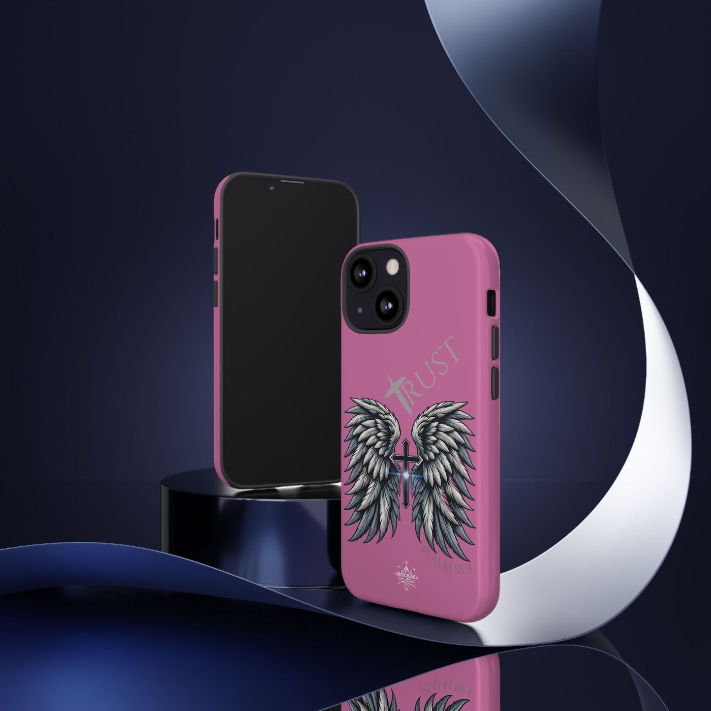 Wings Series Pink Phone Case - Trust, Psalm 91:4 Design, Inspirational Gift, Christian Accessories, Spiritual Protection, Encouragement