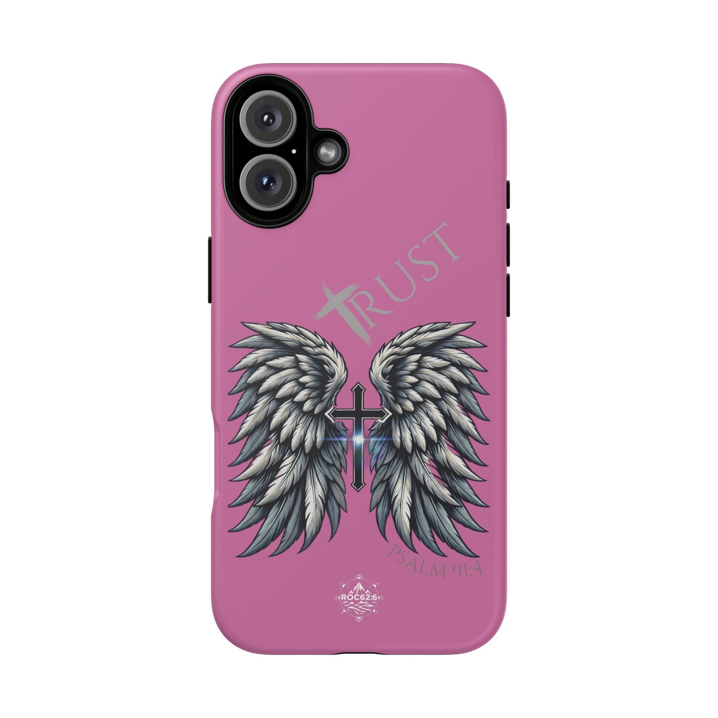 Wings Series Pink Phone Case - Trust, Psalm 91:4 Design, Inspirational Gift, Christian Accessories, Spiritual Protection, Encouragement