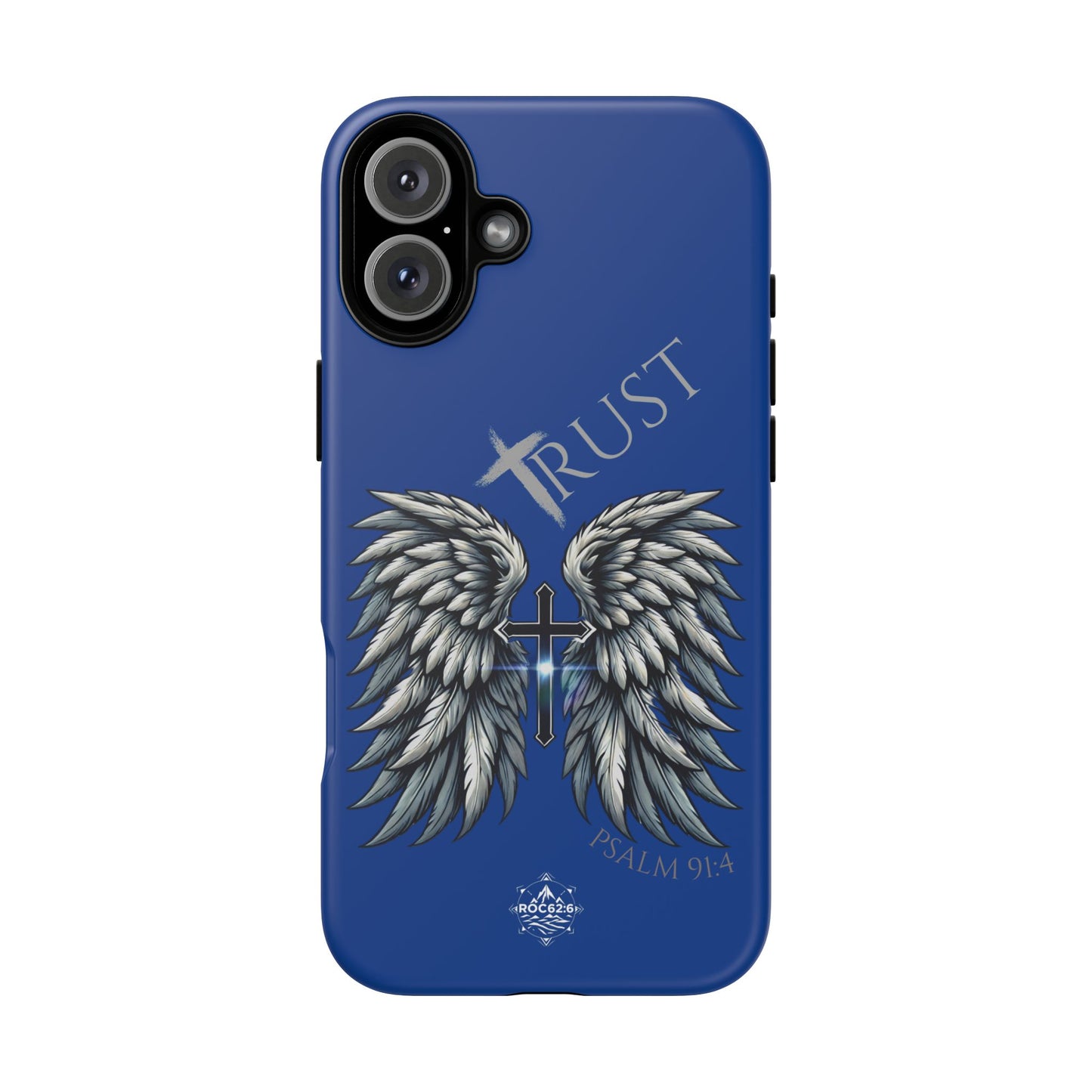 Wings Series Blue Phone Case - Trust, Psalm 91:4 Design, Inspirational Gift, Christian Accessories, Spiritual Protection, Encouragement