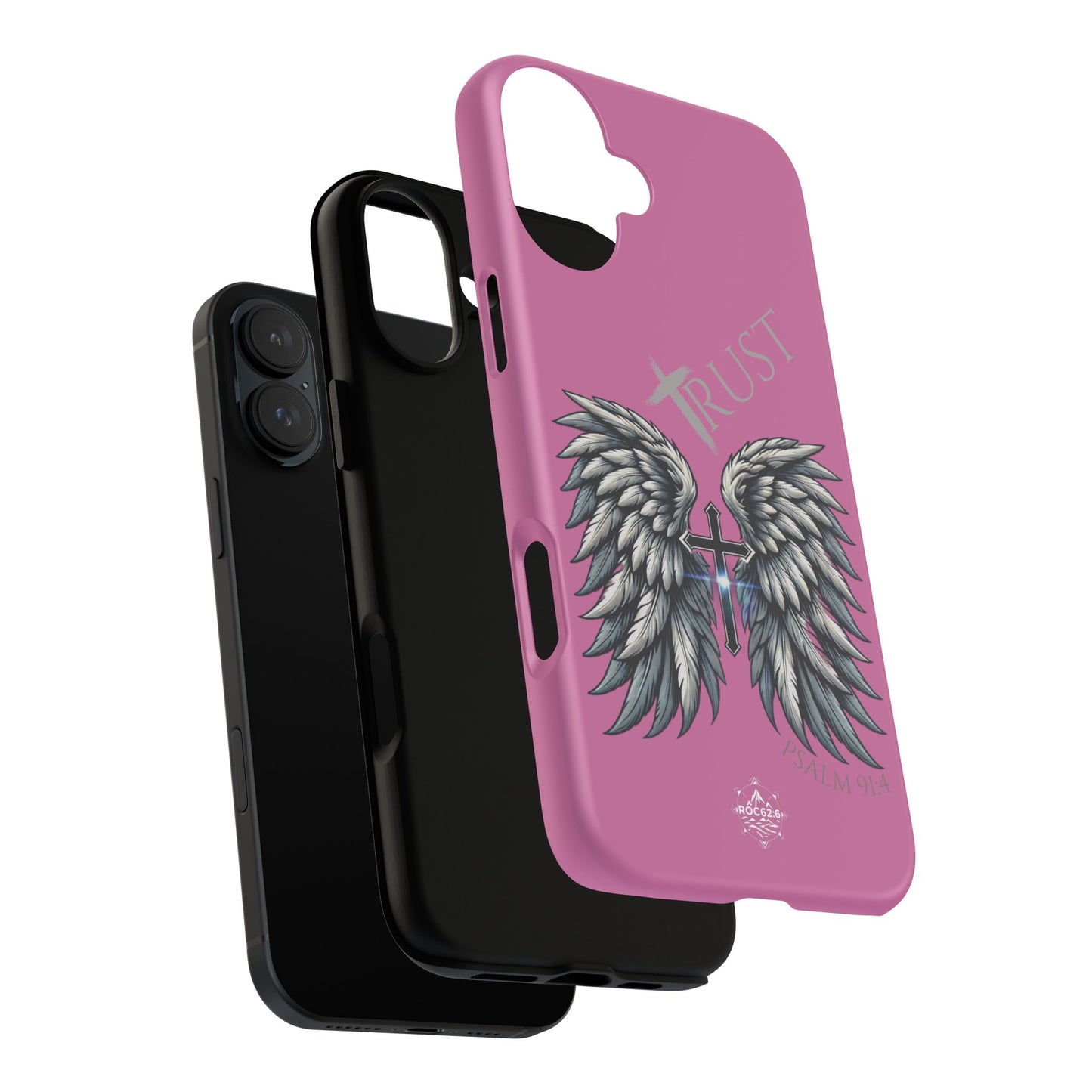 Wings Series Pink Phone Case - Trust, Psalm 91:4 Design, Inspirational Gift, Christian Accessories, Spiritual Protection, Encouragement