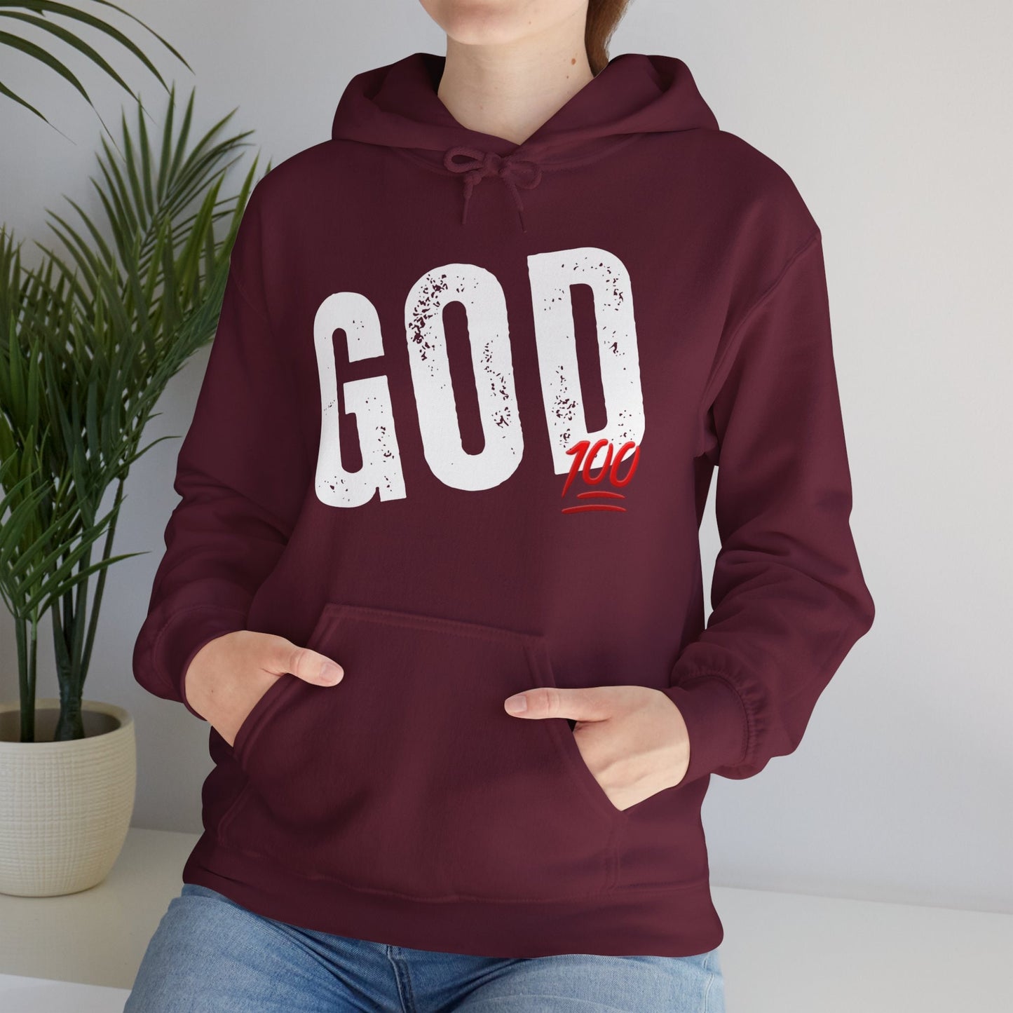 GOD 100 Hooded Sweatshirt, Gildan Heavy Blend™ Hoodie, Adult Unisex Faith Hoodies, Motivational Gift Hoodie, Aesthetic Christian Apparel