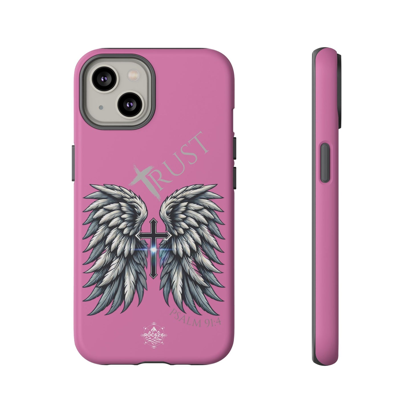 Wings Series Pink Phone Case - Trust, Psalm 91:4 Design, Inspirational Gift, Christian Accessories, Spiritual Protection, Encouragement