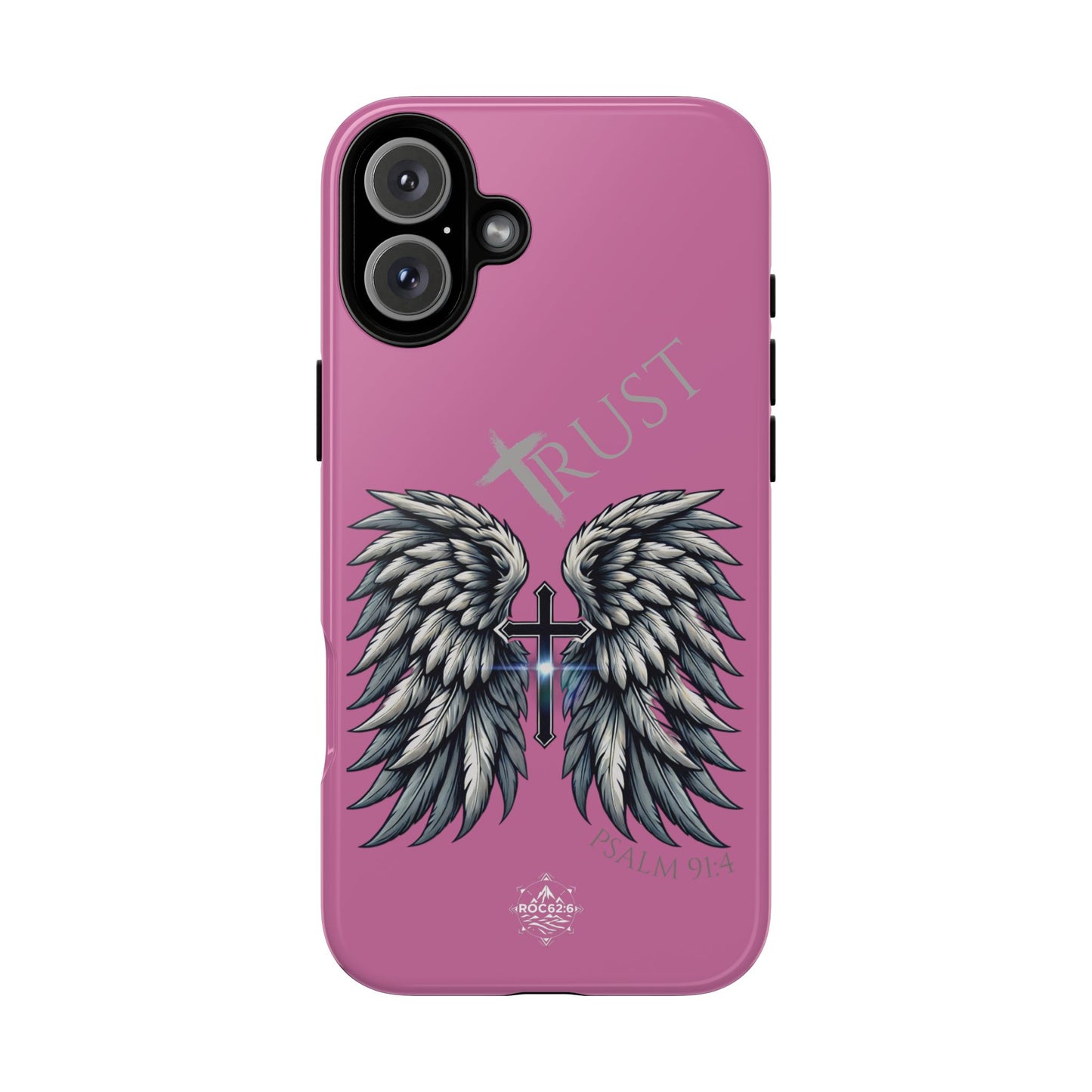 Wings Series Pink Phone Case - Trust, Psalm 91:4 Design, Inspirational Gift, Christian Accessories, Spiritual Protection, Encouragement
