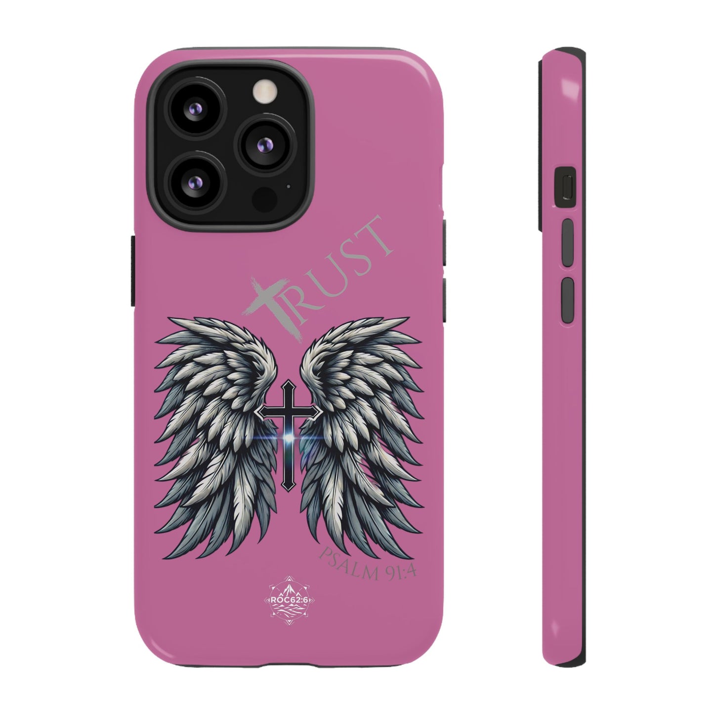 Wings Series Pink Phone Case - Trust, Psalm 91:4 Design, Inspirational Gift, Christian Accessories, Spiritual Protection, Encouragement