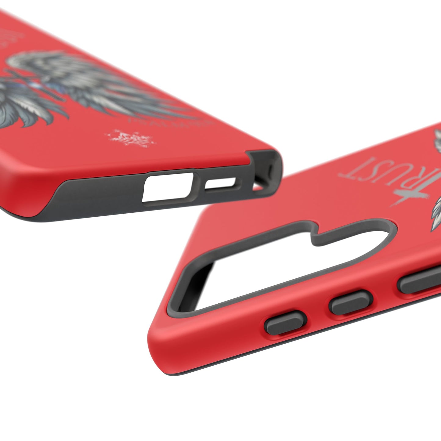 Wings Series Red Phone Case - Trust, Psalm 91:4 Design, Inspirational Gift, Christian Accessories, Spiritual Protection, Encouragement