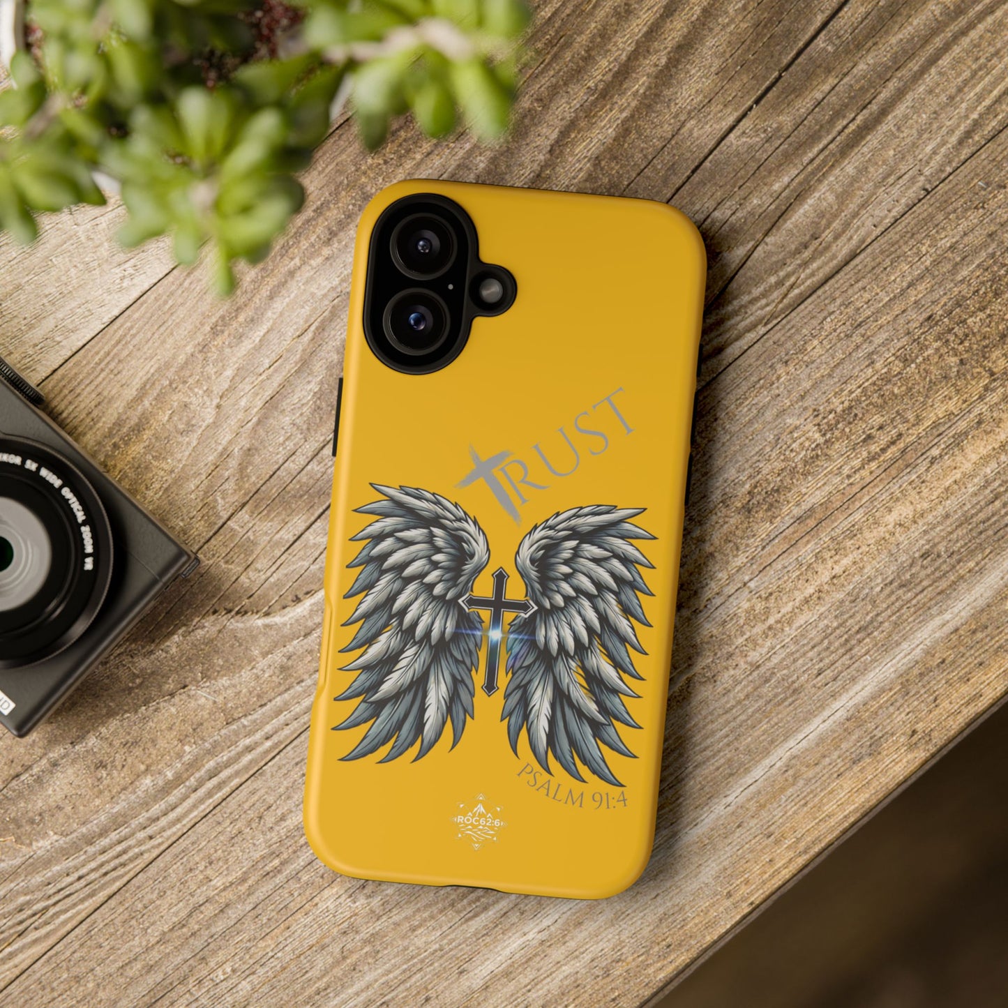 Wings Series Gold Phone Case - Trust, Psalm 91:4 Design, Inspirational Gift, Christian Accessories, Spiritual Protection, Encouragement