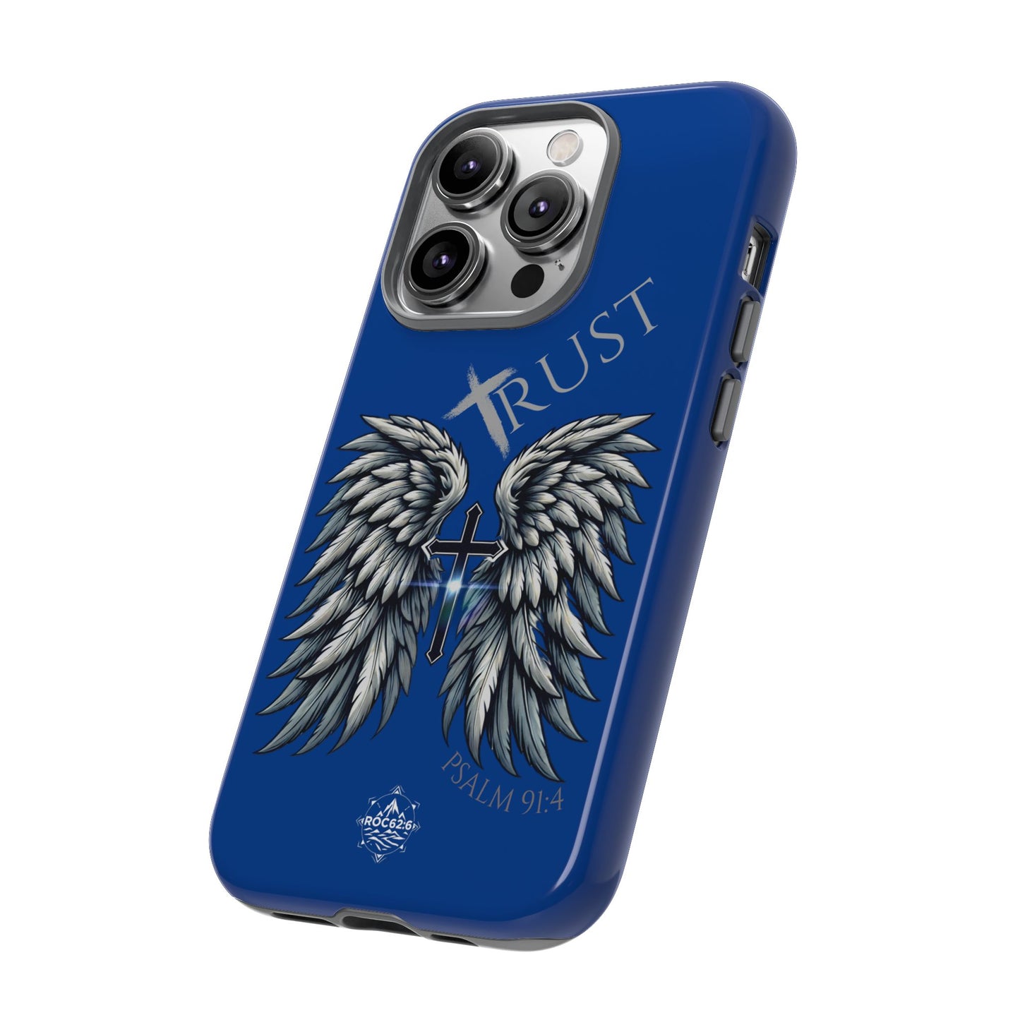 Wings Series Blue Phone Case - Trust, Psalm 91:4 Design, Inspirational Gift, Christian Accessories, Spiritual Protection, Encouragement