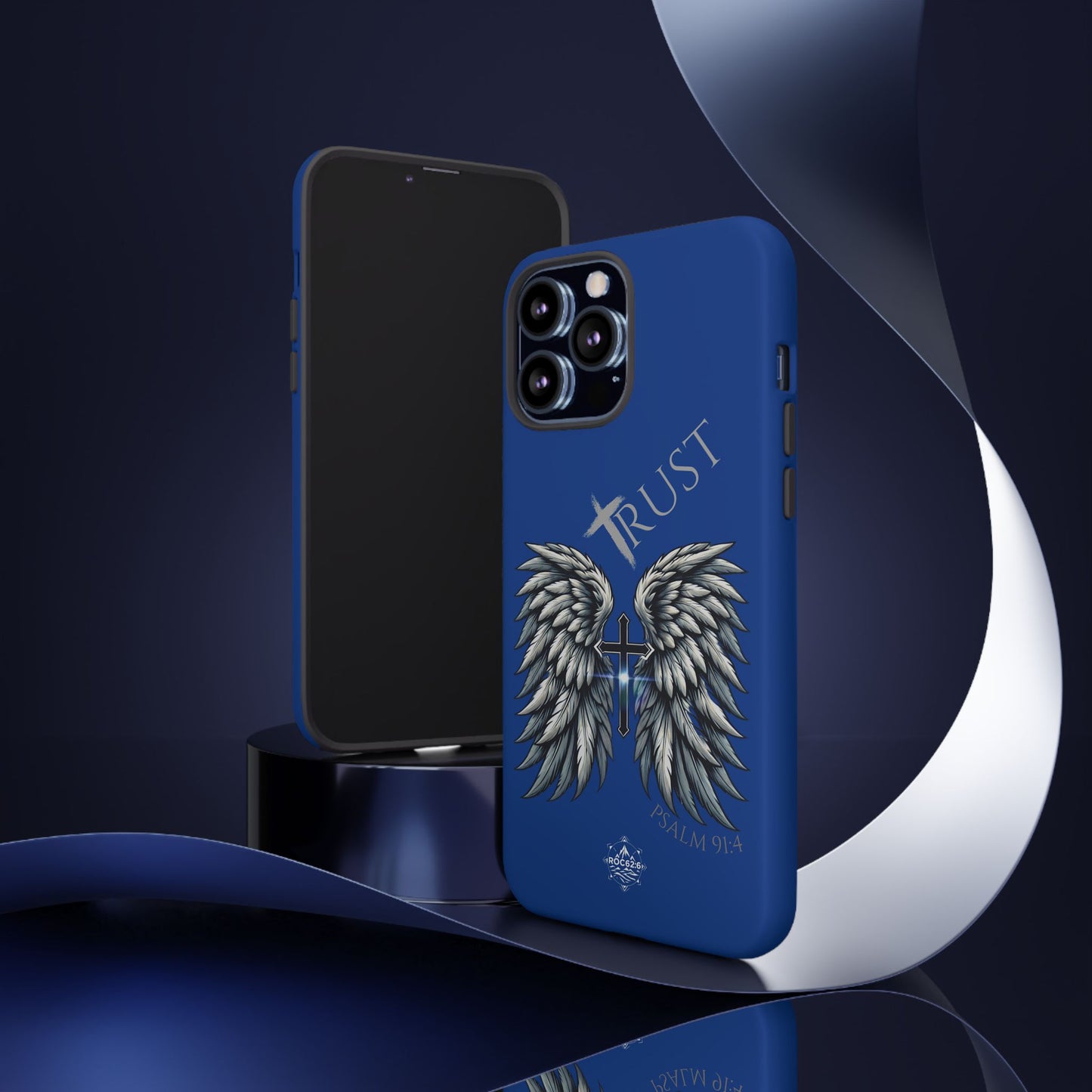 Wings Series Blue Phone Case - Trust, Psalm 91:4 Design, Inspirational Gift, Christian Accessories, Spiritual Protection, Encouragement