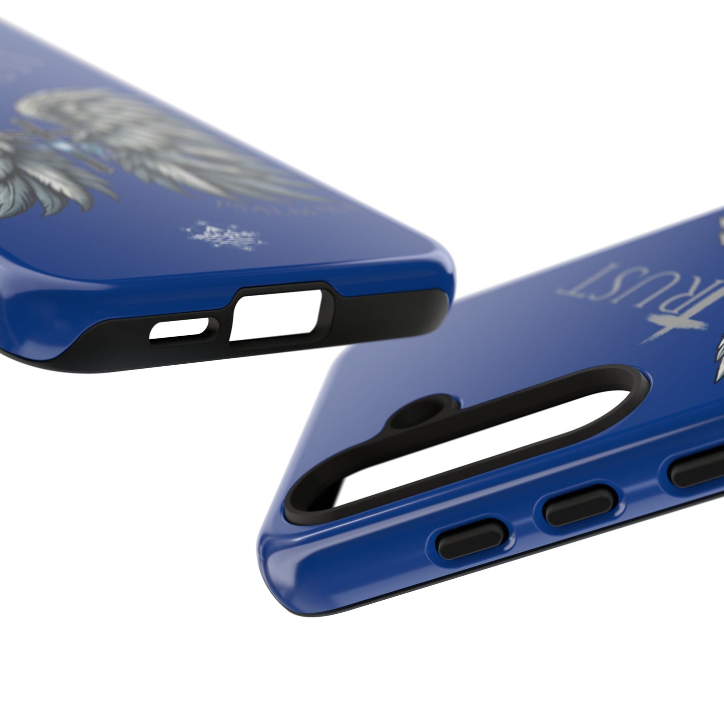 Wings Series Blue Phone Case - Trust, Psalm 91:4 Design, Inspirational Gift, Christian Accessories, Spiritual Protection, Encouragement