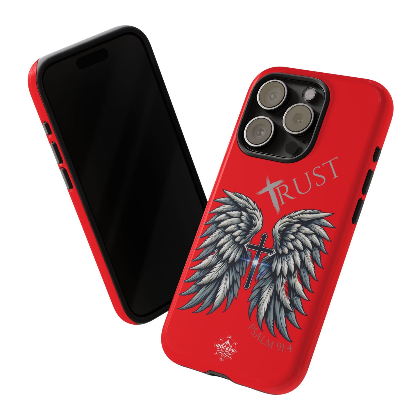 Wings Series Red Phone Case - Trust, Psalm 91:4 Design, Inspirational Gift, Christian Accessories, Spiritual Protection, Encouragement