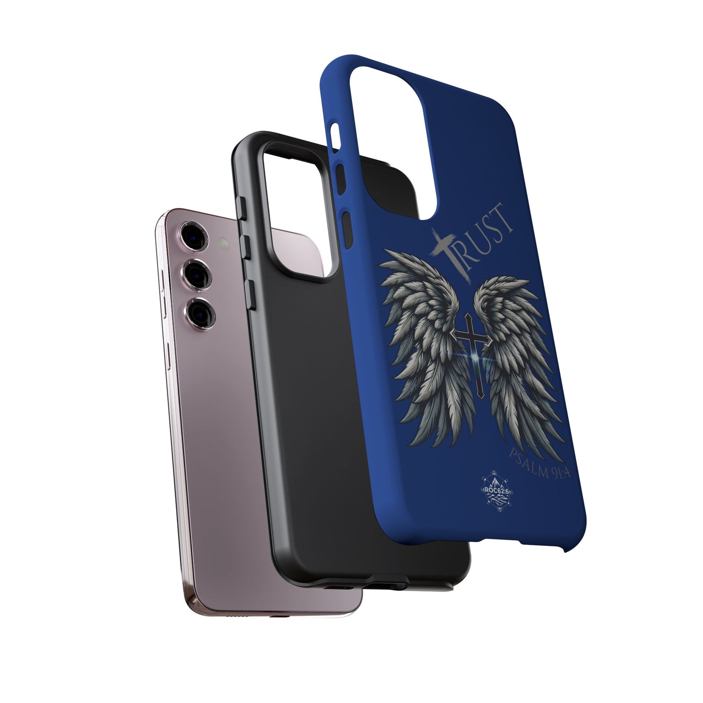 Wings Series Blue Phone Case - Trust, Psalm 91:4 Design, Inspirational Gift, Christian Accessories, Spiritual Protection, Encouragement