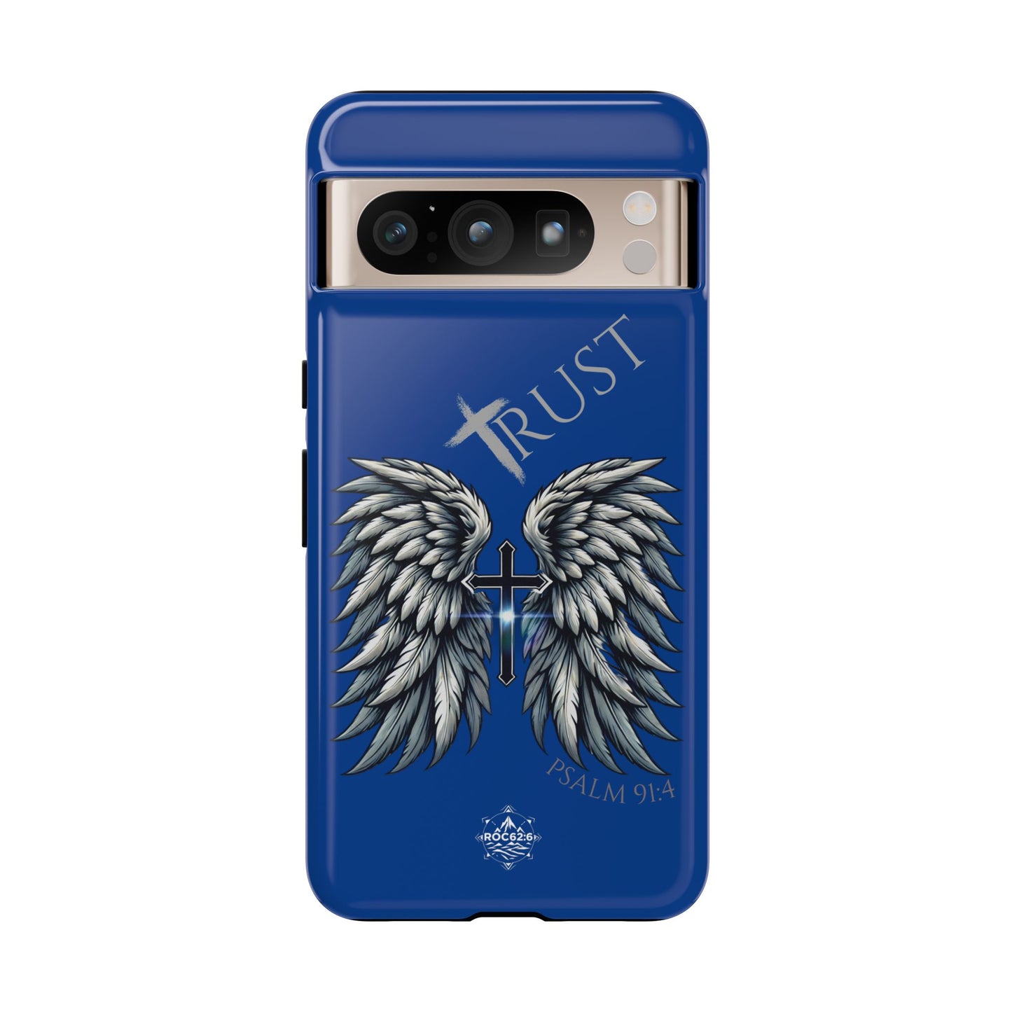 Wings Series Blue Phone Case - Trust, Psalm 91:4 Design, Inspirational Gift, Christian Accessories, Spiritual Protection, Encouragement
