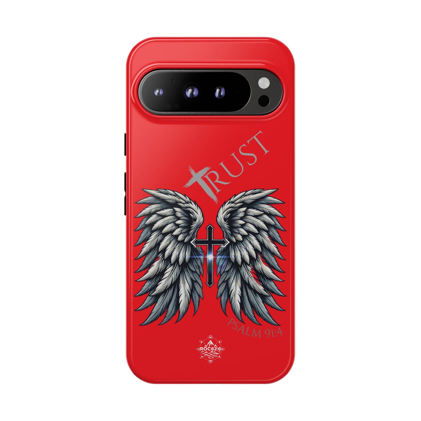 Wings Series Red Phone Case - Trust, Psalm 91:4 Design, Inspirational Gift, Christian Accessories, Spiritual Protection, Encouragement