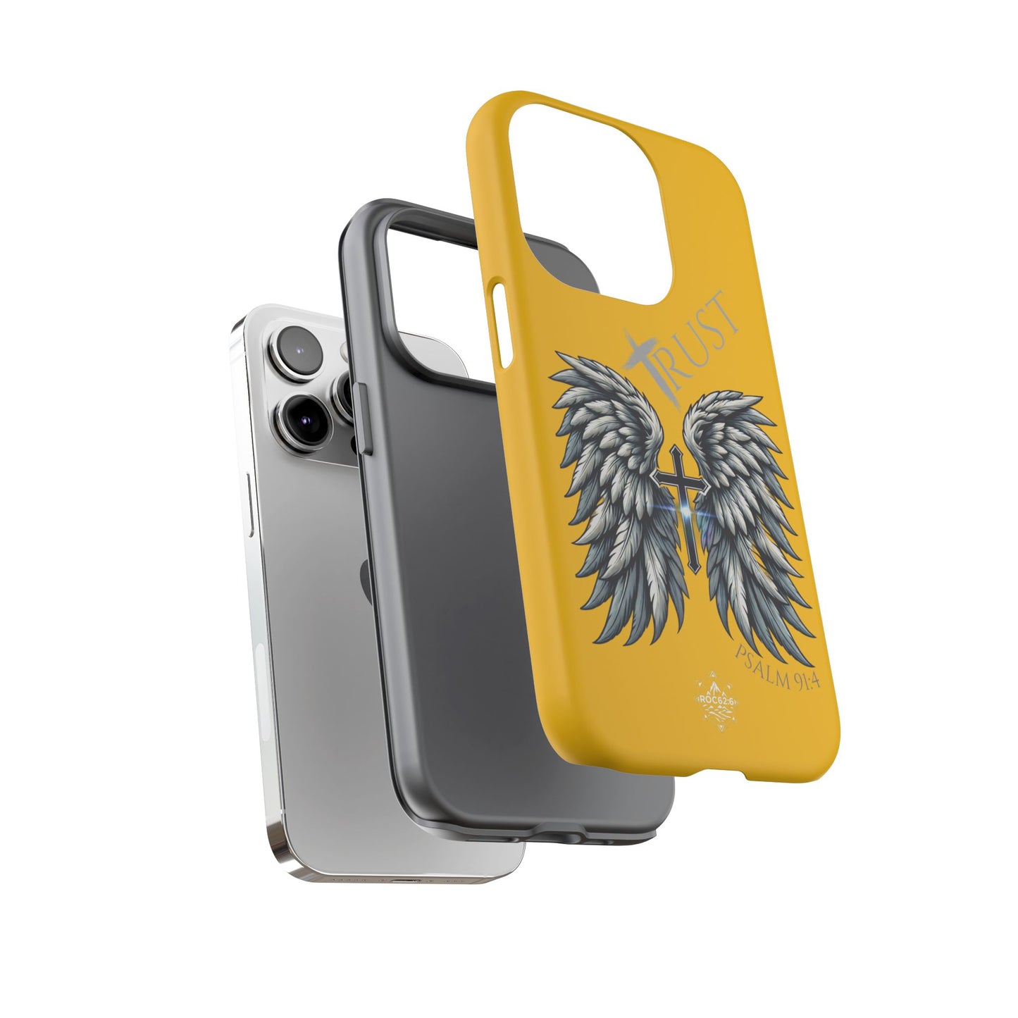 Wings Series Gold Phone Case - Trust, Psalm 91:4 Design, Inspirational Gift, Christian Accessories, Spiritual Protection, Encouragement