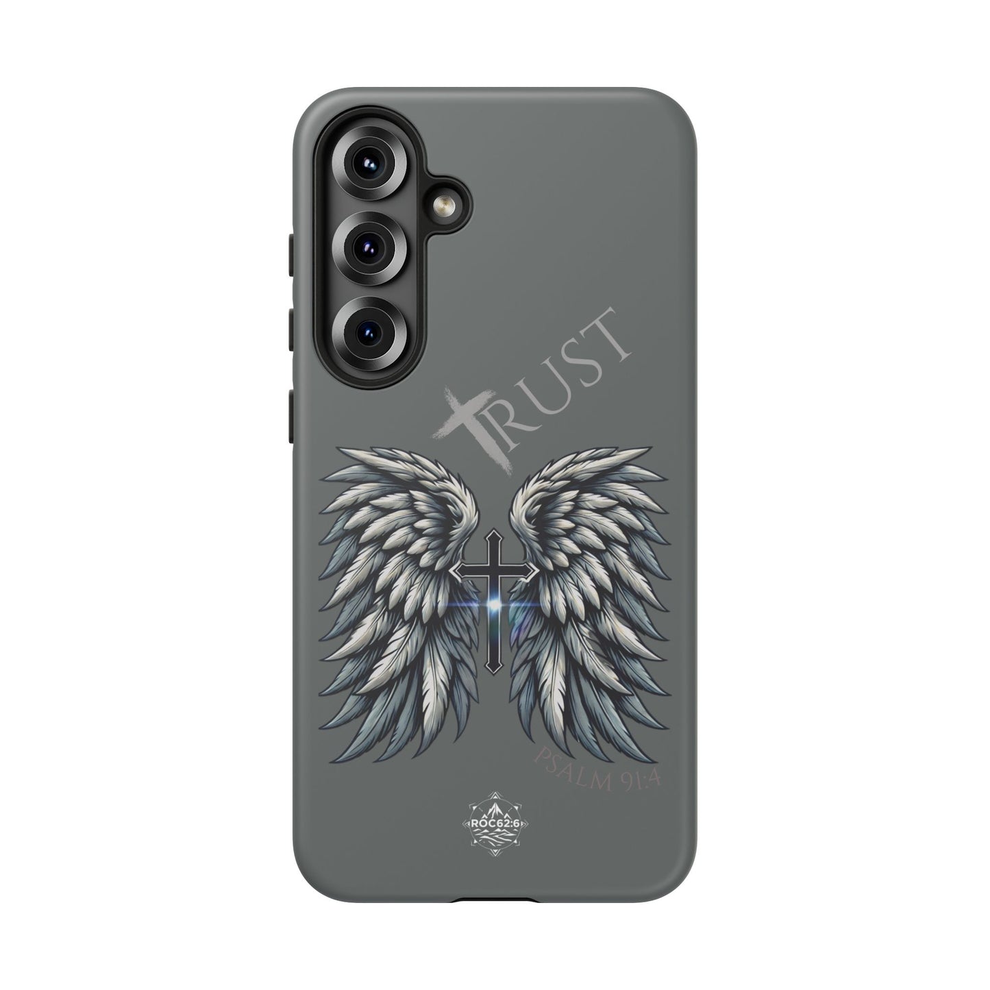 Wings Series Dark Grey Phone Case - Trust, Psalm 91:4 Design, Inspirational Gift, Christian Accessories, Spiritual Protection, Encouragement
