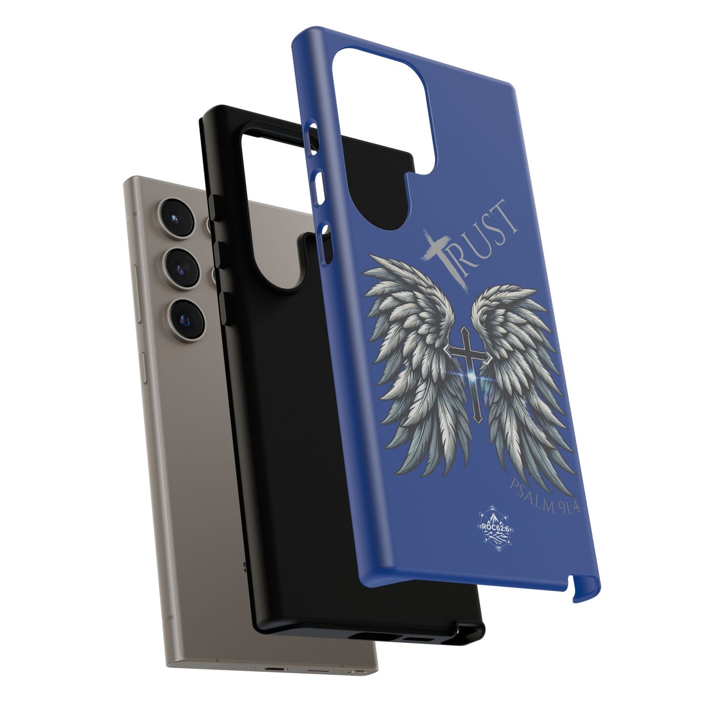 Wings Series Blue Phone Case - Trust, Psalm 91:4 Design, Inspirational Gift, Christian Accessories, Spiritual Protection, Encouragement