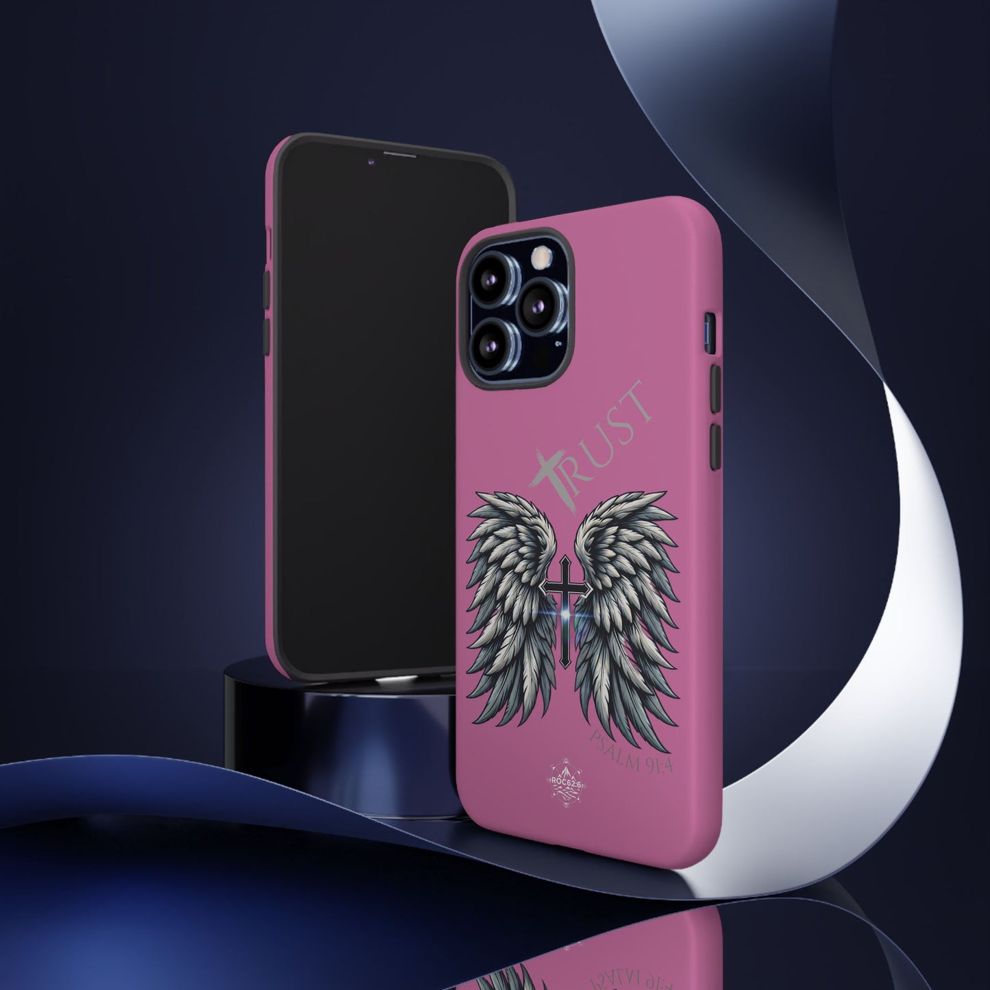 Wings Series Pink Phone Case - Trust, Psalm 91:4 Design, Inspirational Gift, Christian Accessories, Spiritual Protection, Encouragement