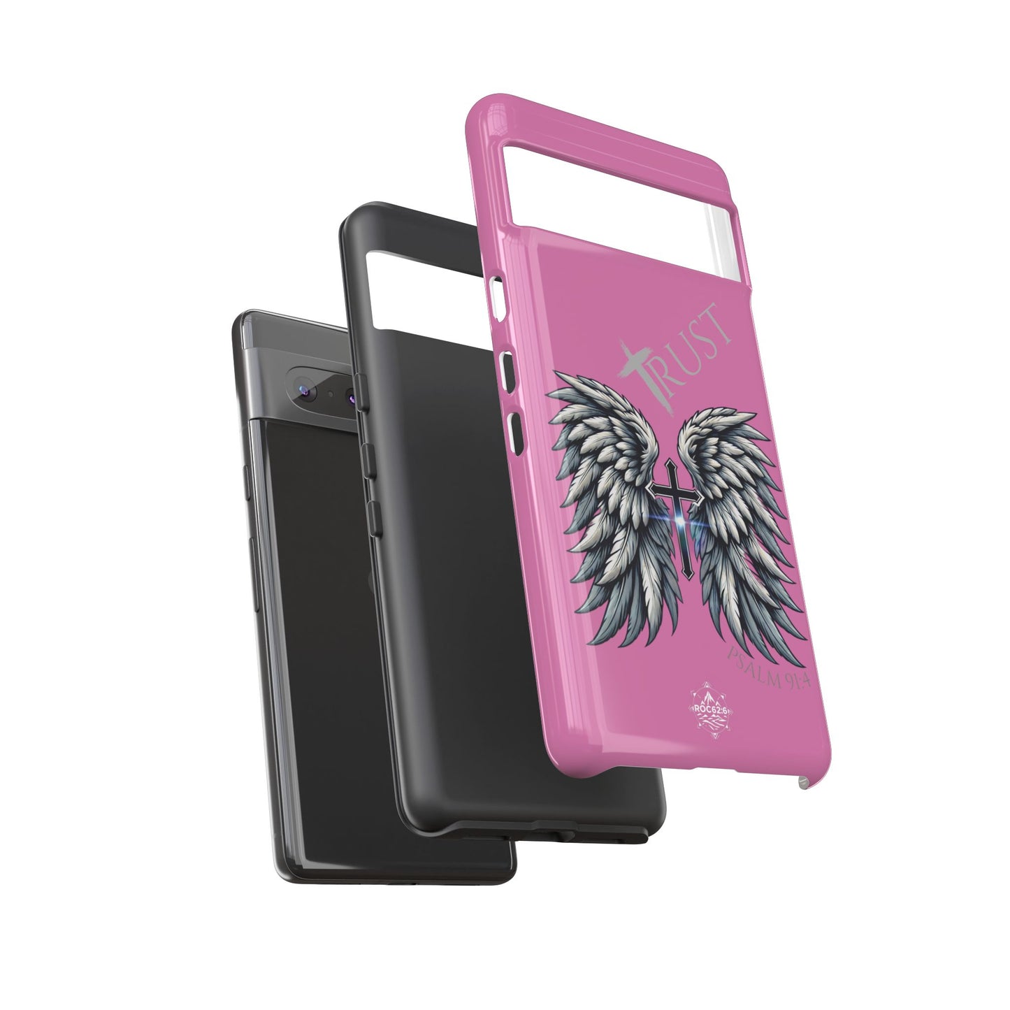Wings Series Pink Phone Case - Trust, Psalm 91:4 Design, Inspirational Gift, Christian Accessories, Spiritual Protection, Encouragement