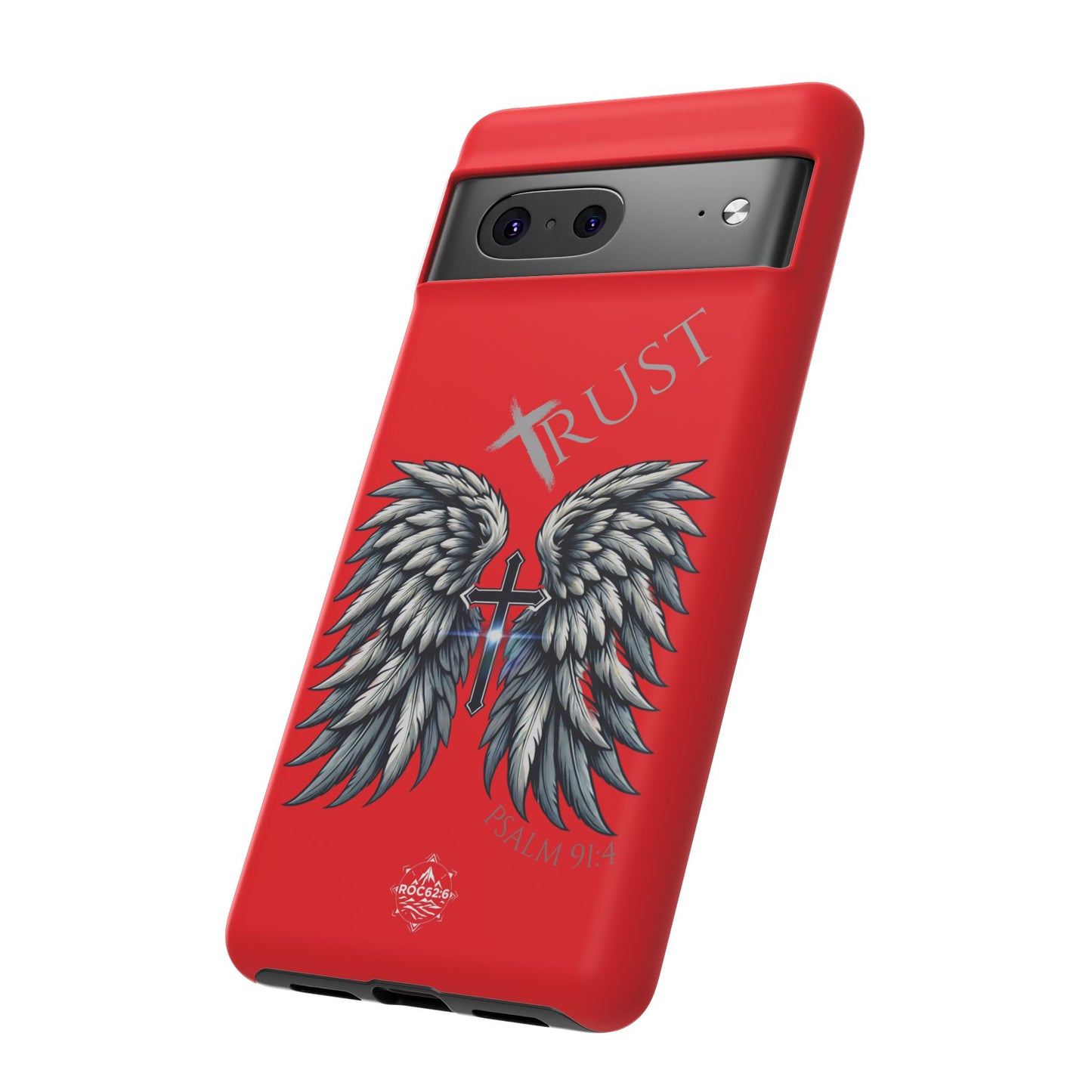 Wings Series Red Phone Case - Trust, Psalm 91:4 Design, Inspirational Gift, Christian Accessories, Spiritual Protection, Encouragement