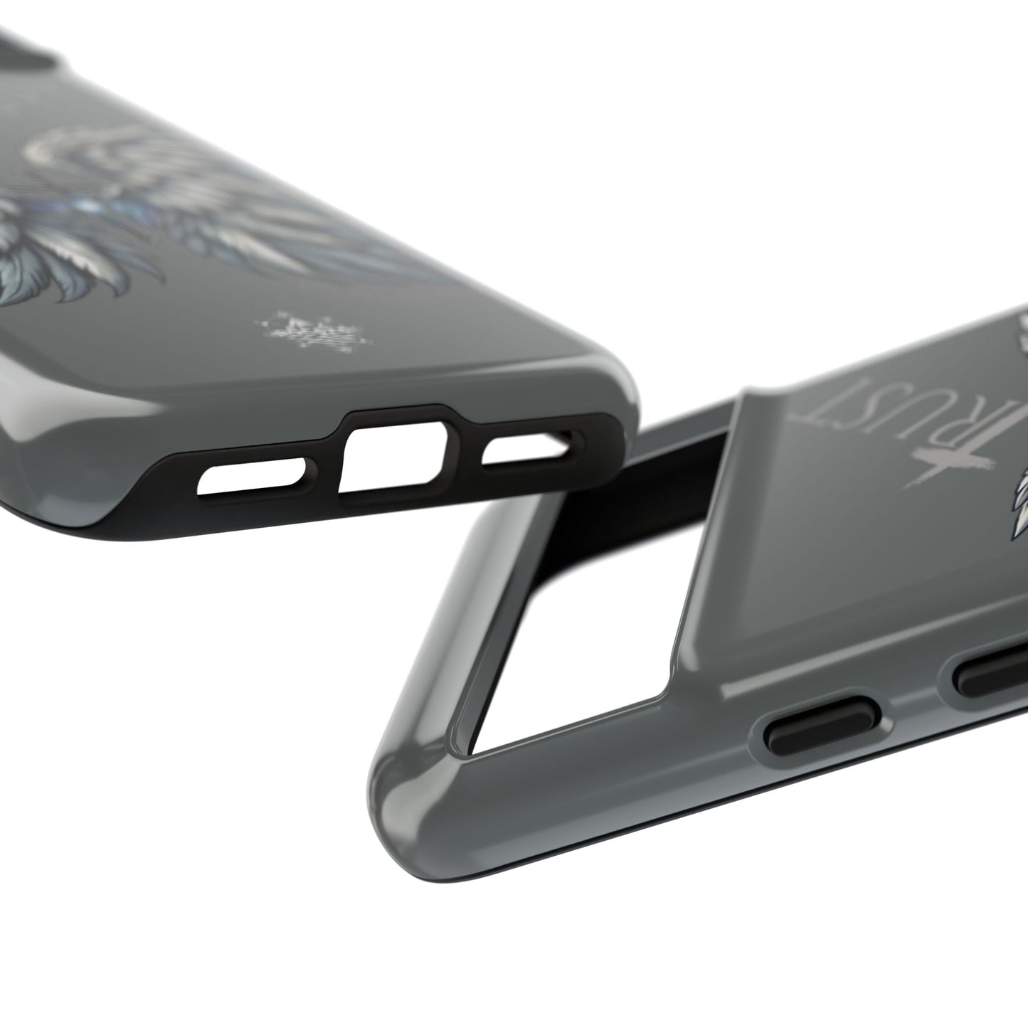 Wings Series Dark Grey Phone Case - Trust, Psalm 91:4 Design, Inspirational Gift, Christian Accessories, Spiritual Protection, Encouragement