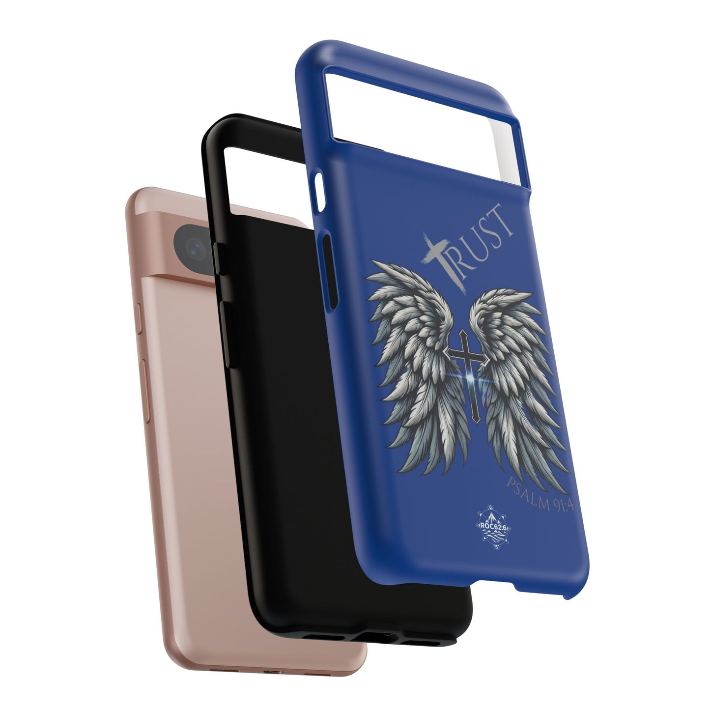 Wings Series Blue Phone Case - Trust, Psalm 91:4 Design, Inspirational Gift, Christian Accessories, Spiritual Protection, Encouragement