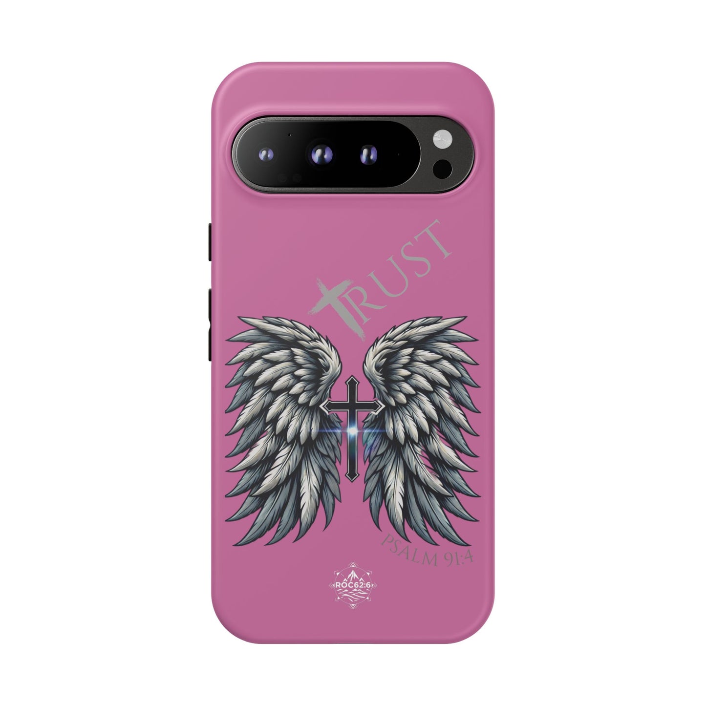 Wings Series Pink Phone Case - Trust, Psalm 91:4 Design, Inspirational Gift, Christian Accessories, Spiritual Protection, Encouragement