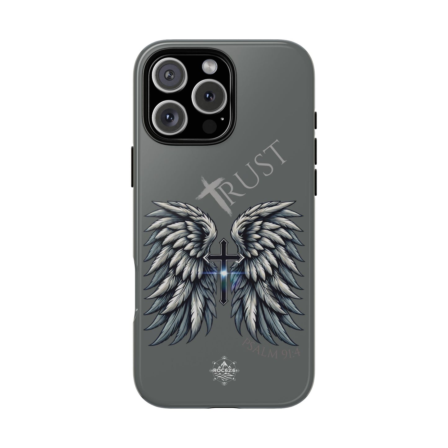 Wings Series Dark Grey Phone Case - Trust, Psalm 91:4 Design, Inspirational Gift, Christian Accessories, Spiritual Protection, Encouragement