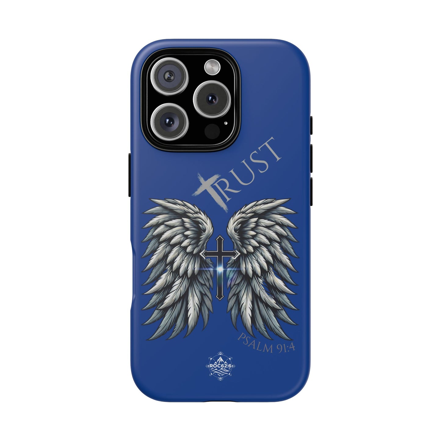 Wings Series Blue Phone Case - Trust, Psalm 91:4 Design, Inspirational Gift, Christian Accessories, Spiritual Protection, Encouragement