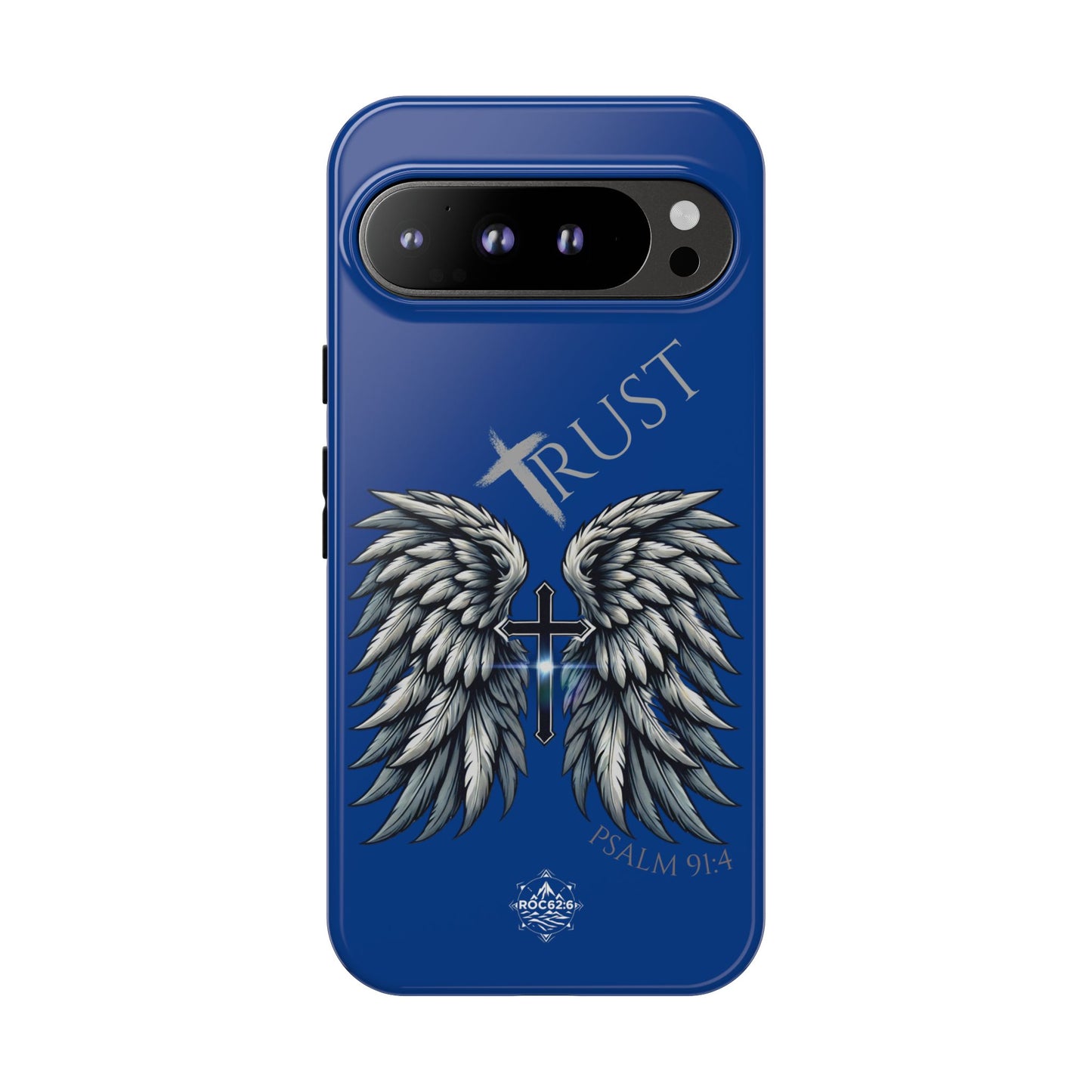 Wings Series Blue Phone Case - Trust, Psalm 91:4 Design, Inspirational Gift, Christian Accessories, Spiritual Protection, Encouragement