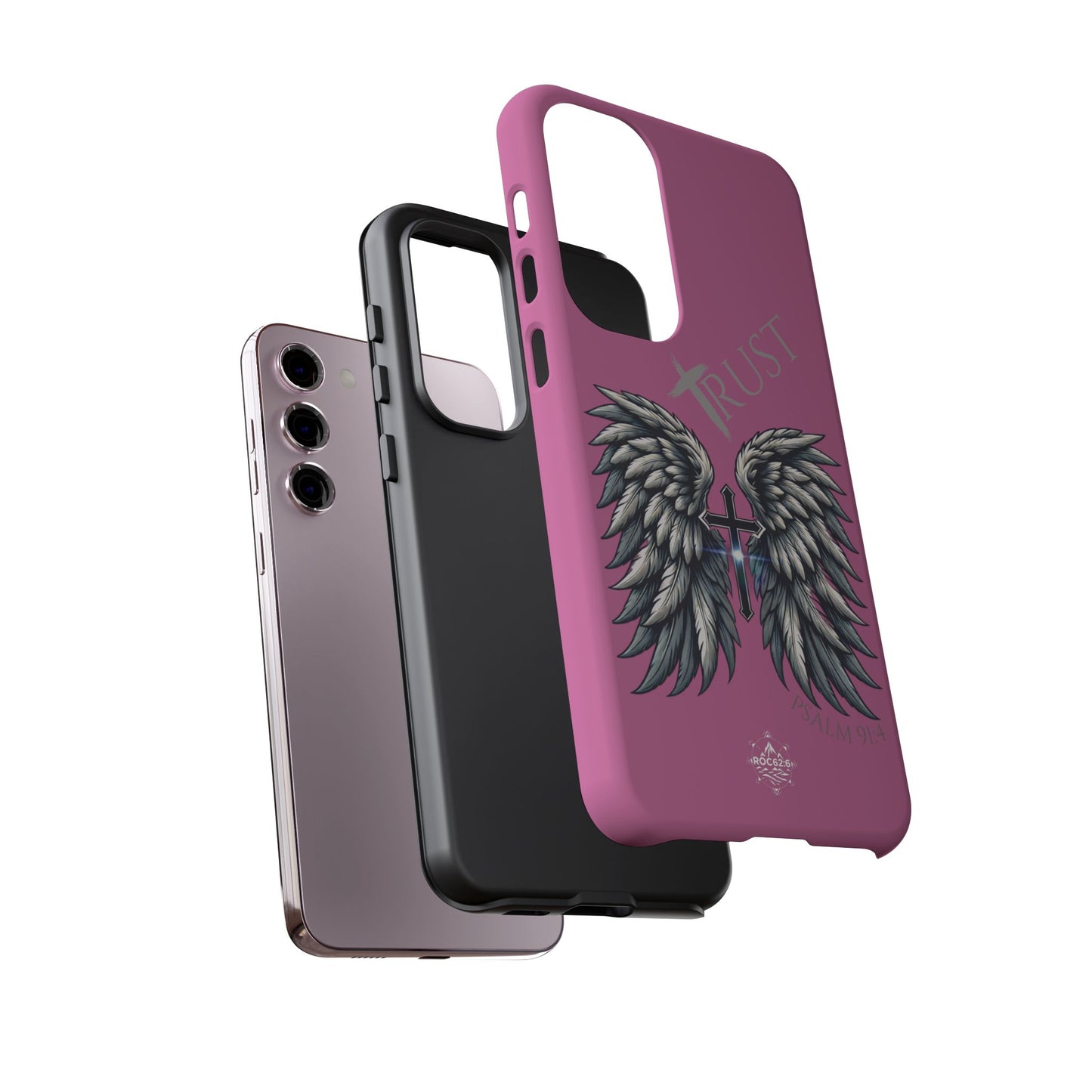 Wings Series Pink Phone Case - Trust, Psalm 91:4 Design, Inspirational Gift, Christian Accessories, Spiritual Protection, Encouragement