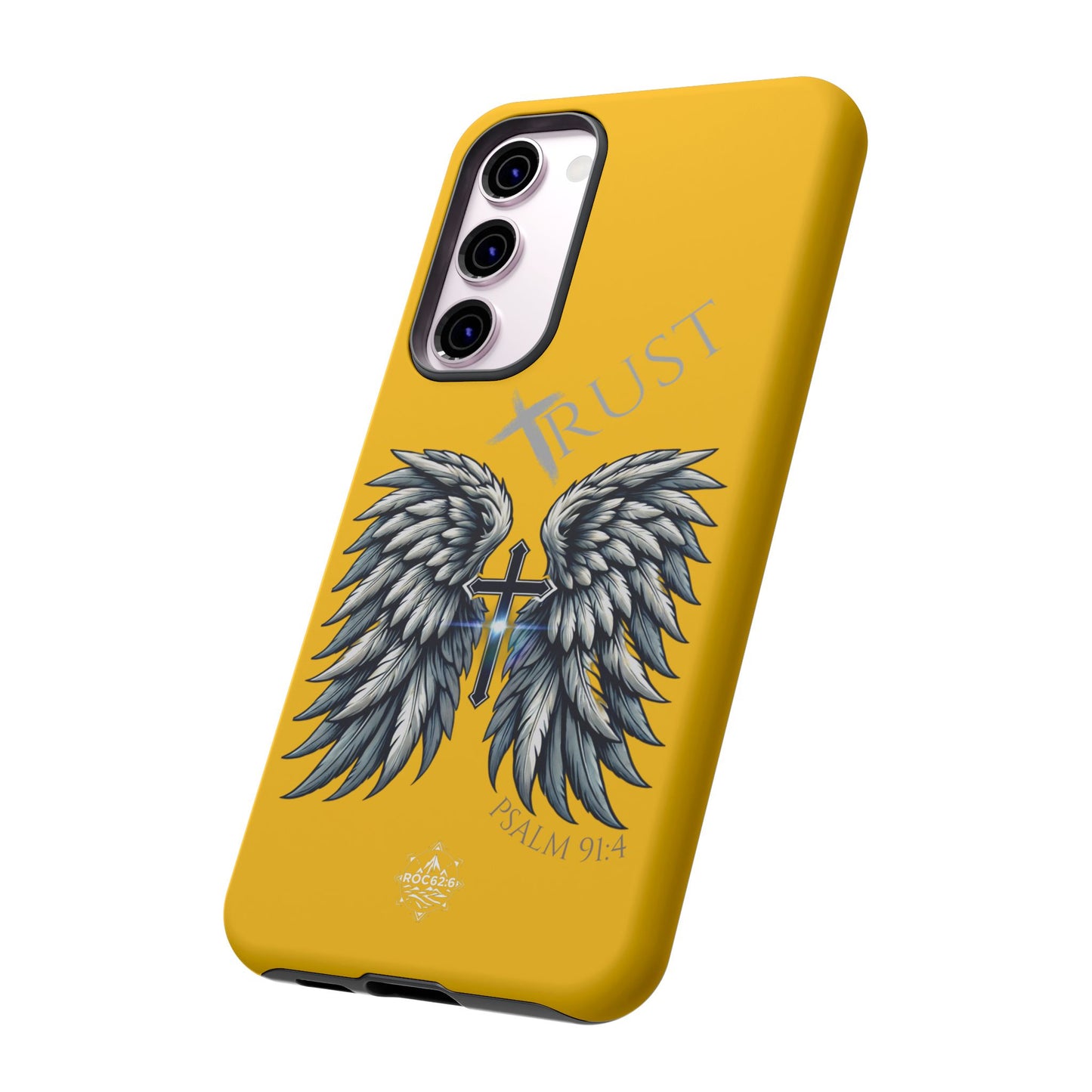 Wings Series Gold Phone Case - Trust, Psalm 91:4 Design, Inspirational Gift, Christian Accessories, Spiritual Protection, Encouragement