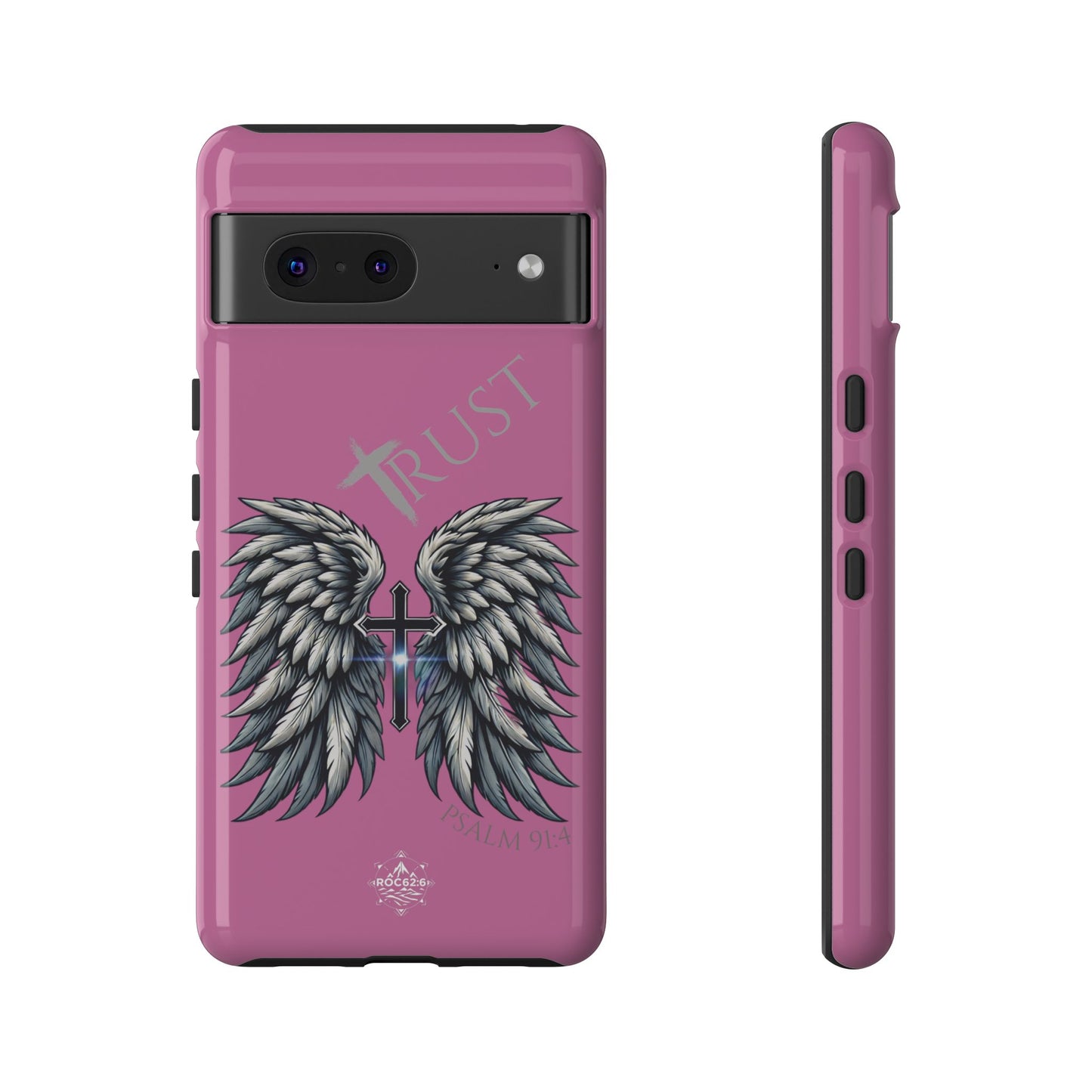 Wings Series Pink Phone Case - Trust, Psalm 91:4 Design, Inspirational Gift, Christian Accessories, Spiritual Protection, Encouragement