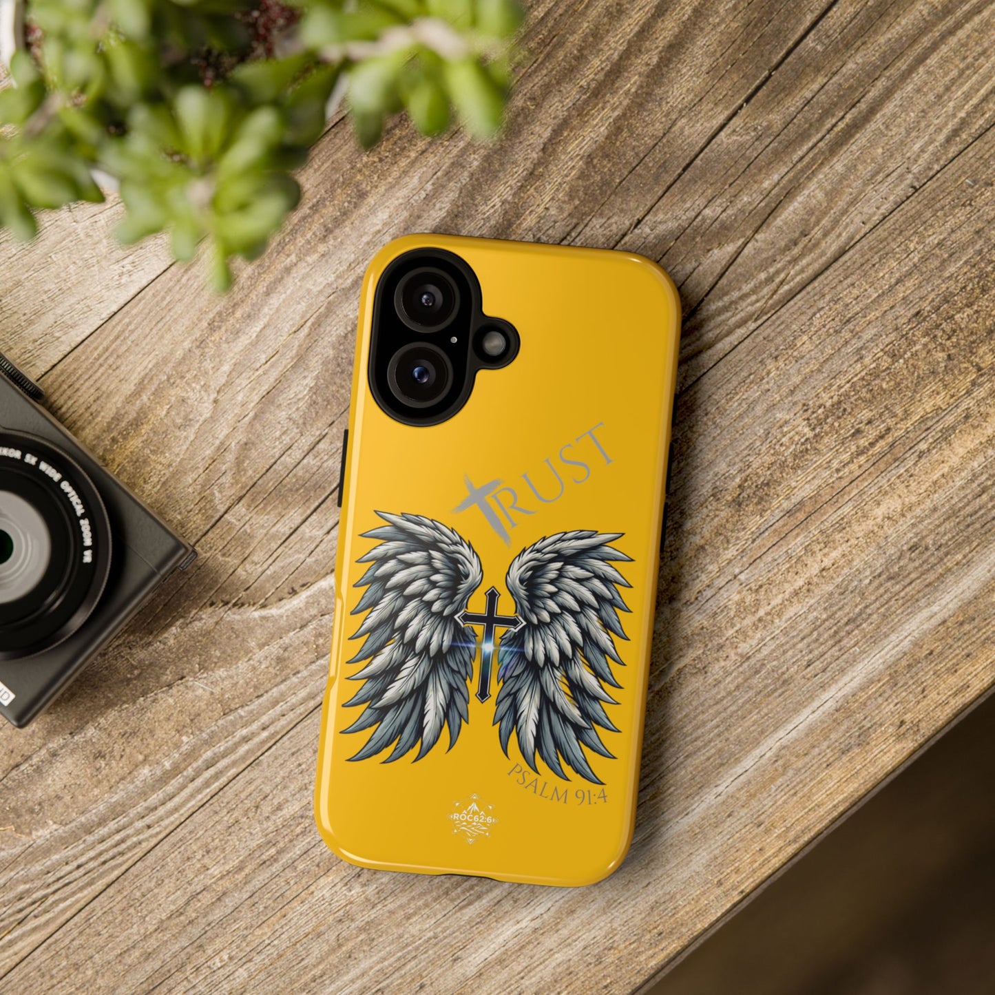 Wings Series Gold Phone Case - Trust, Psalm 91:4 Design, Inspirational Gift, Christian Accessories, Spiritual Protection, Encouragement