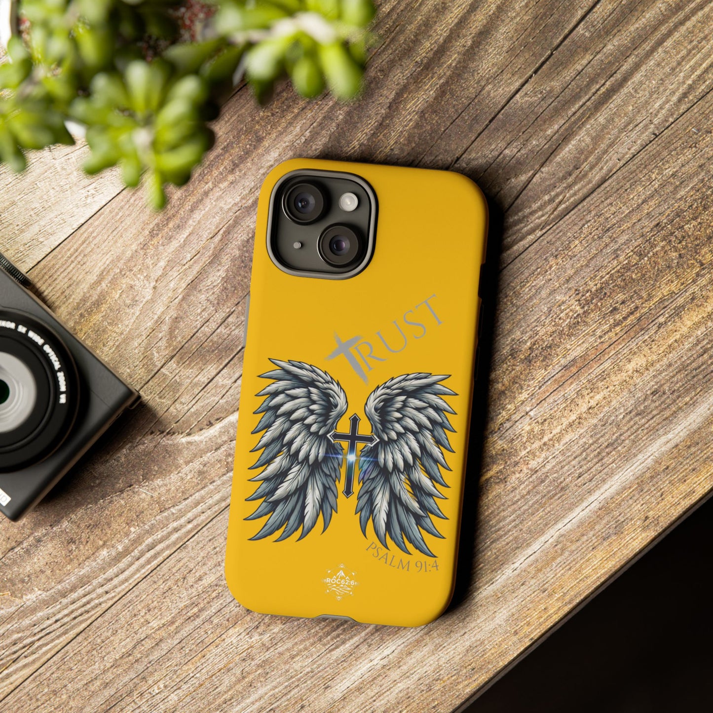 Wings Series Gold Phone Case - Trust, Psalm 91:4 Design, Inspirational Gift, Christian Accessories, Spiritual Protection, Encouragement