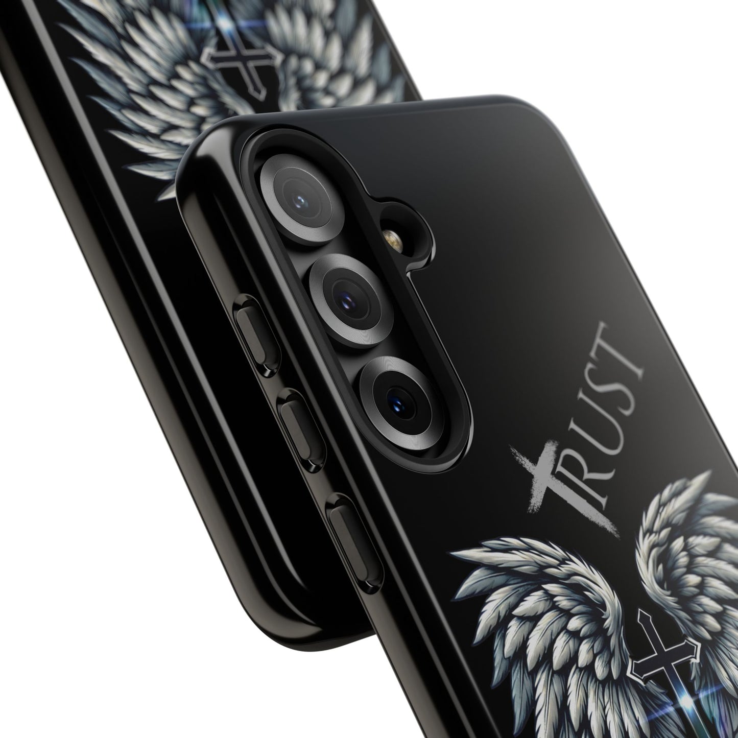 Wings Series Black Phone Case - Trust, Psalm 91:4 Design, Inspirational Gift, Christian Accessories, Spiritual Protection, Encouragement