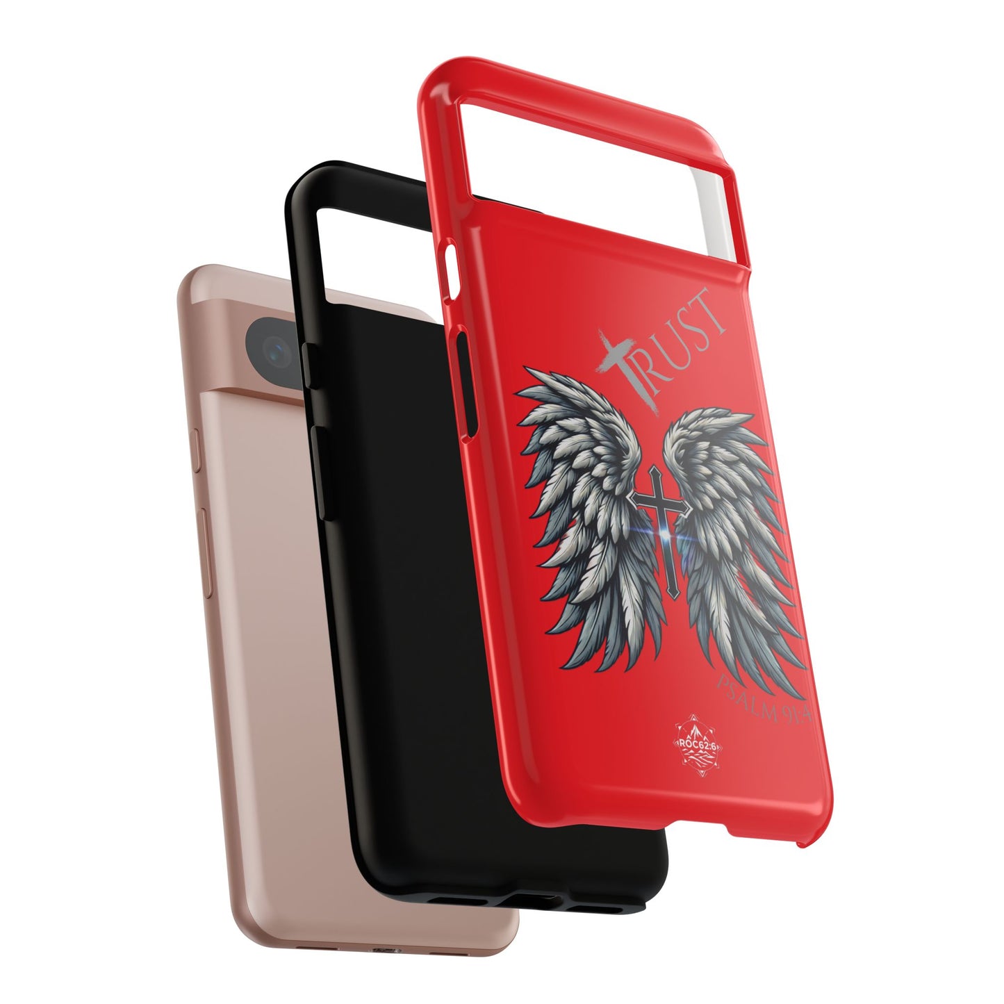 Wings Series Red Phone Case - Trust, Psalm 91:4 Design, Inspirational Gift, Christian Accessories, Spiritual Protection, Encouragement