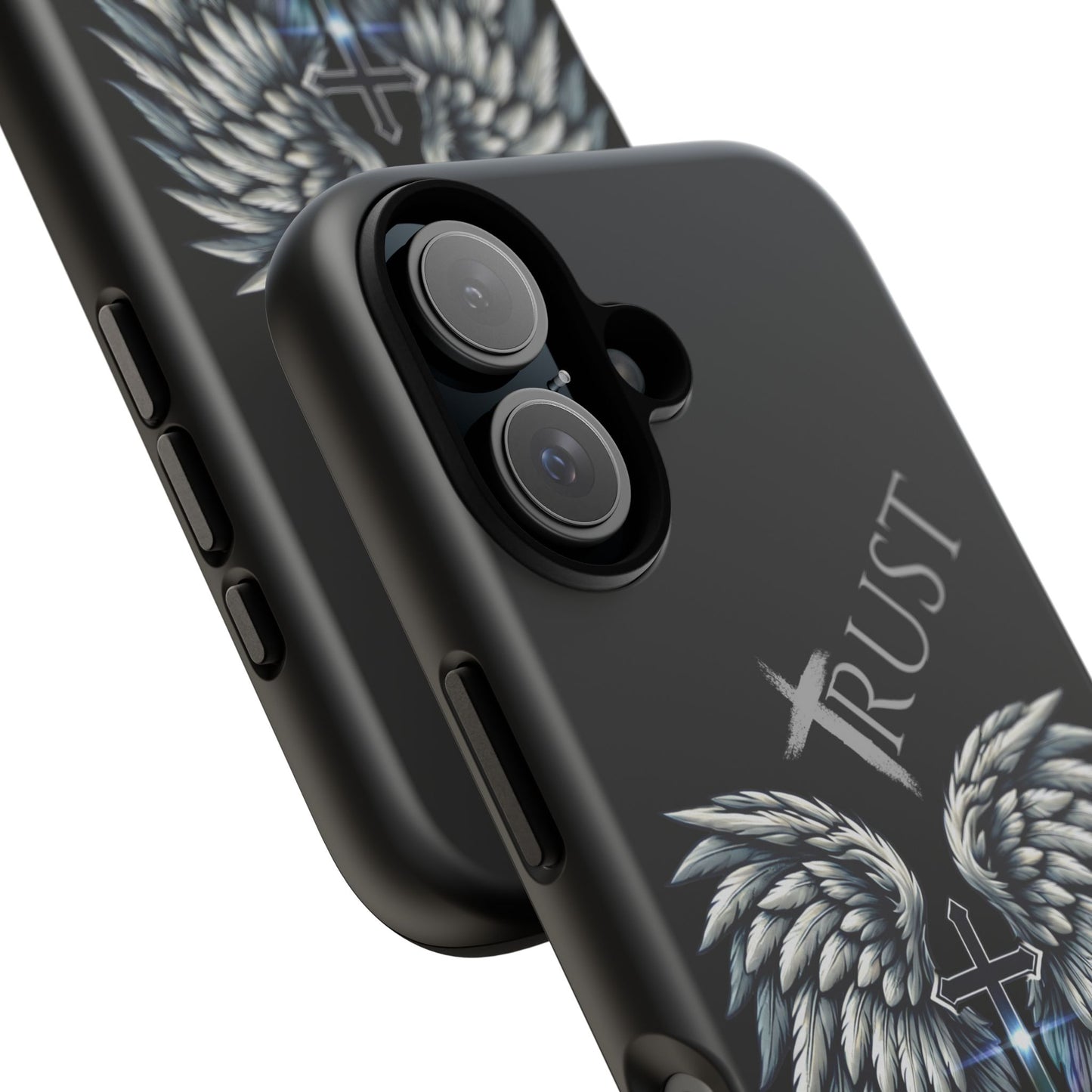 Wings Series Black Phone Case - Trust, Psalm 91:4 Design, Inspirational Gift, Christian Accessories, Spiritual Protection, Encouragement