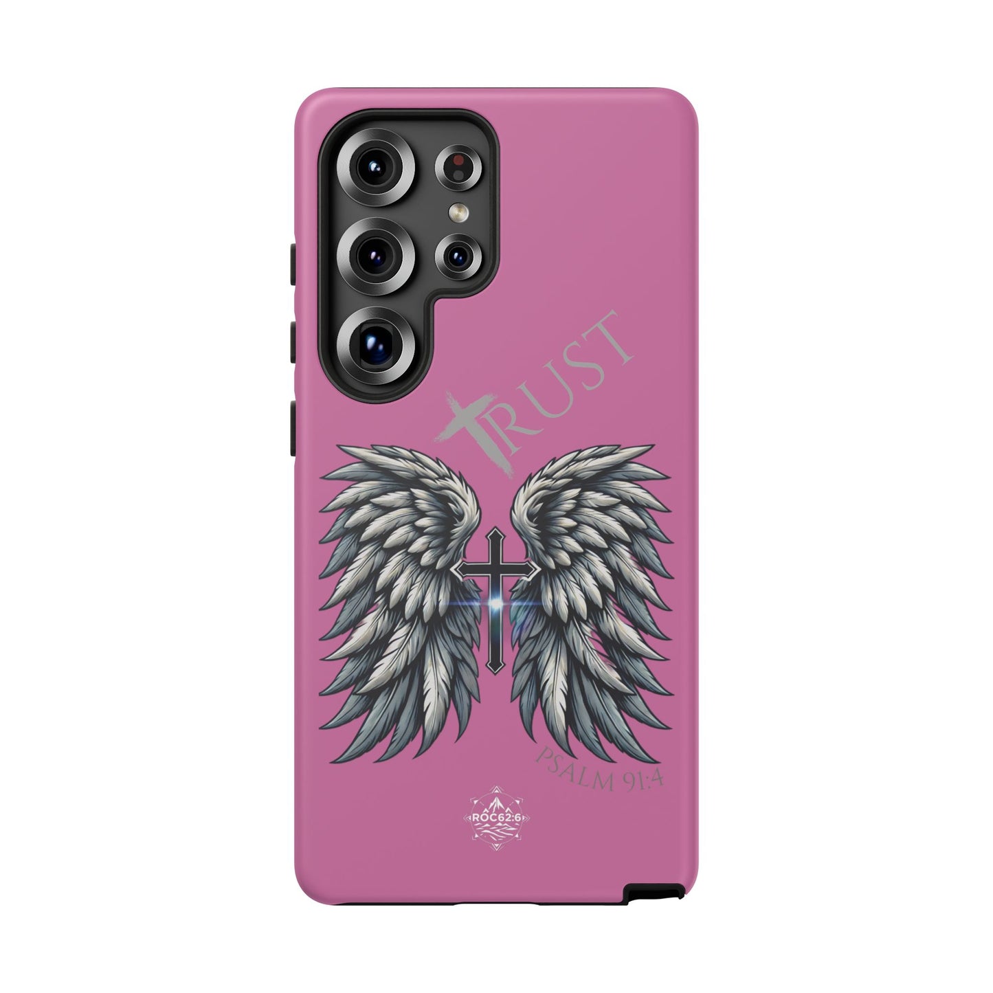 Wings Series Pink Phone Case - Trust, Psalm 91:4 Design, Inspirational Gift, Christian Accessories, Spiritual Protection, Encouragement