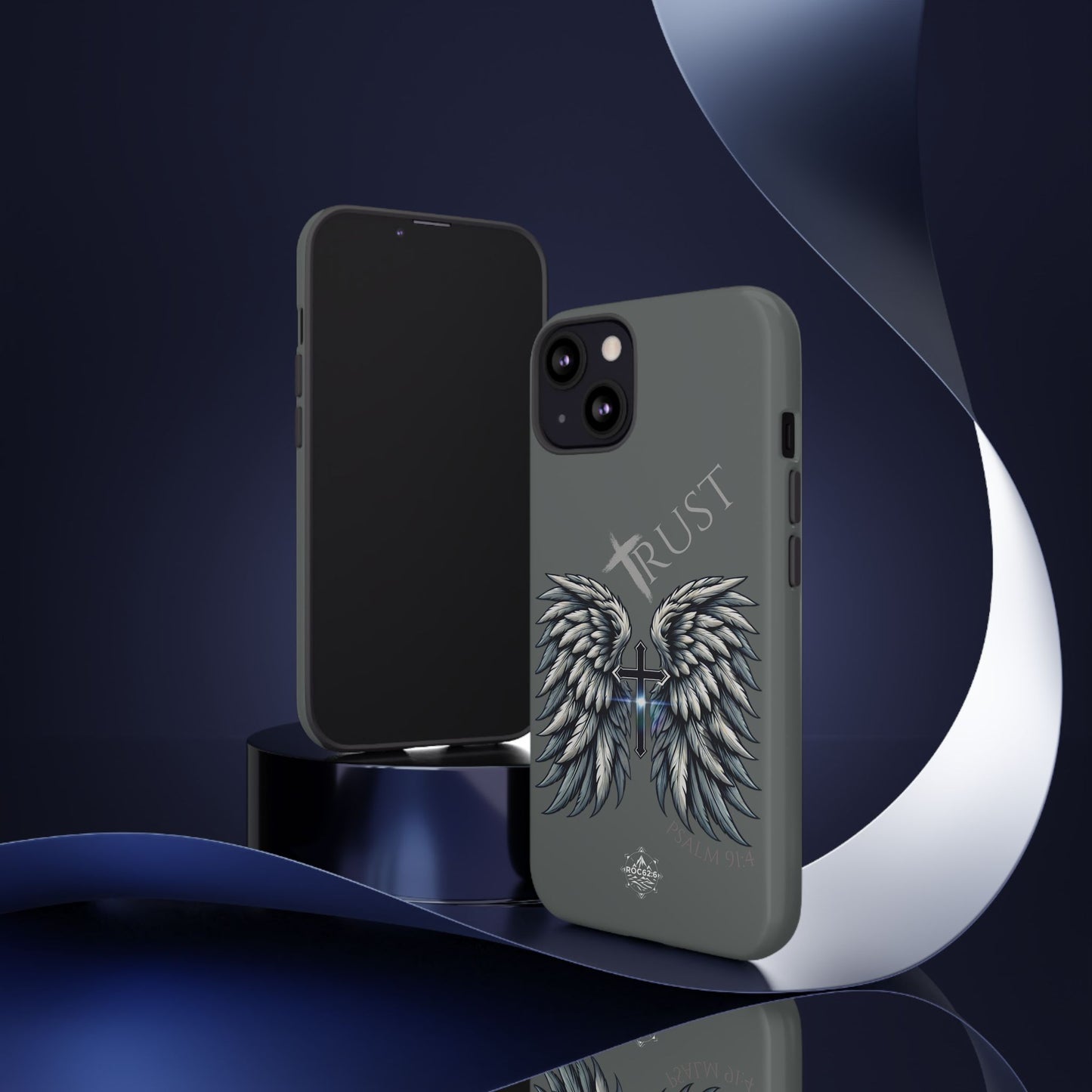Wings Series Dark Grey Phone Case - Trust, Psalm 91:4 Design, Inspirational Gift, Christian Accessories, Spiritual Protection, Encouragement
