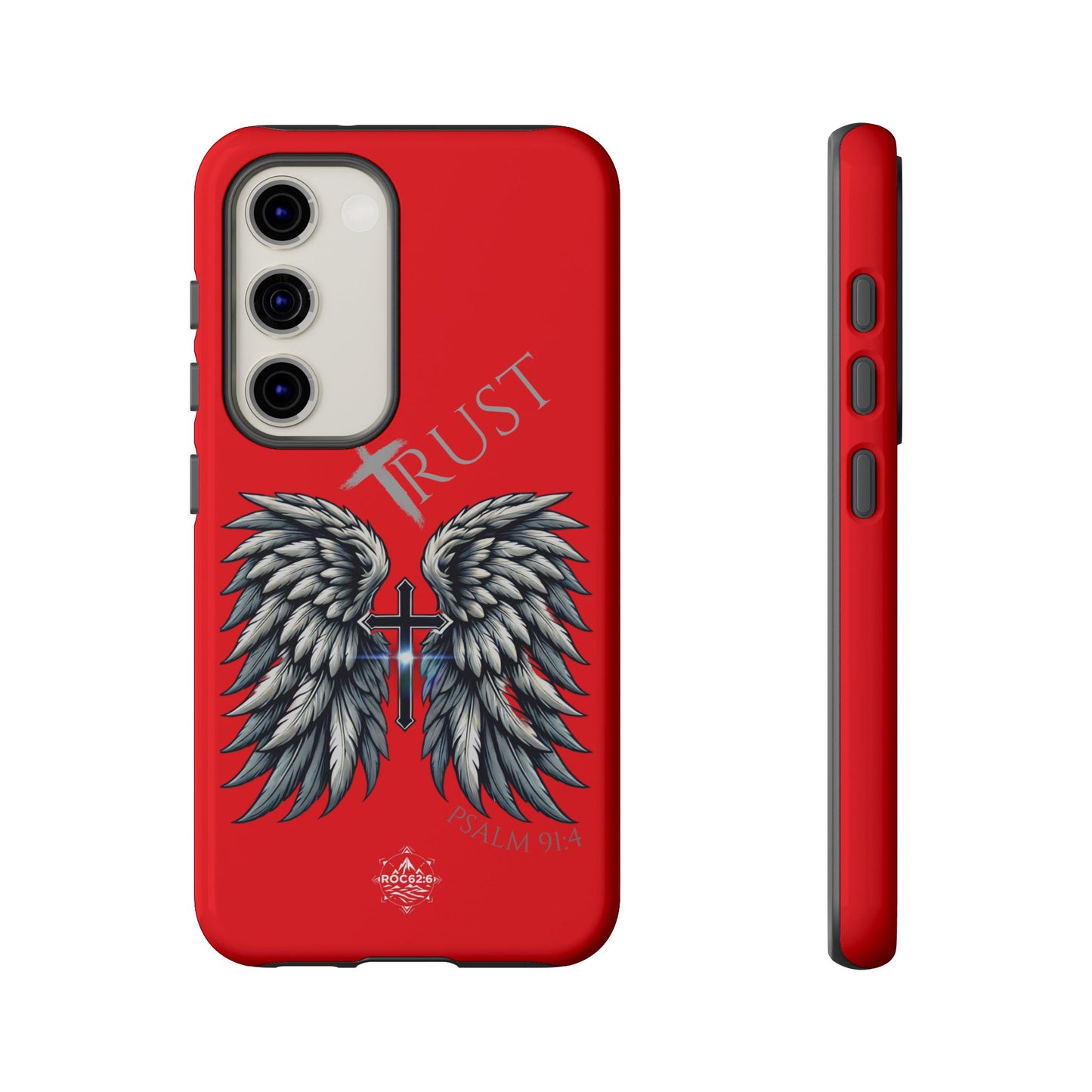 Wings Series Red Phone Case - Trust, Psalm 91:4 Design, Inspirational Gift, Christian Accessories, Spiritual Protection, Encouragement