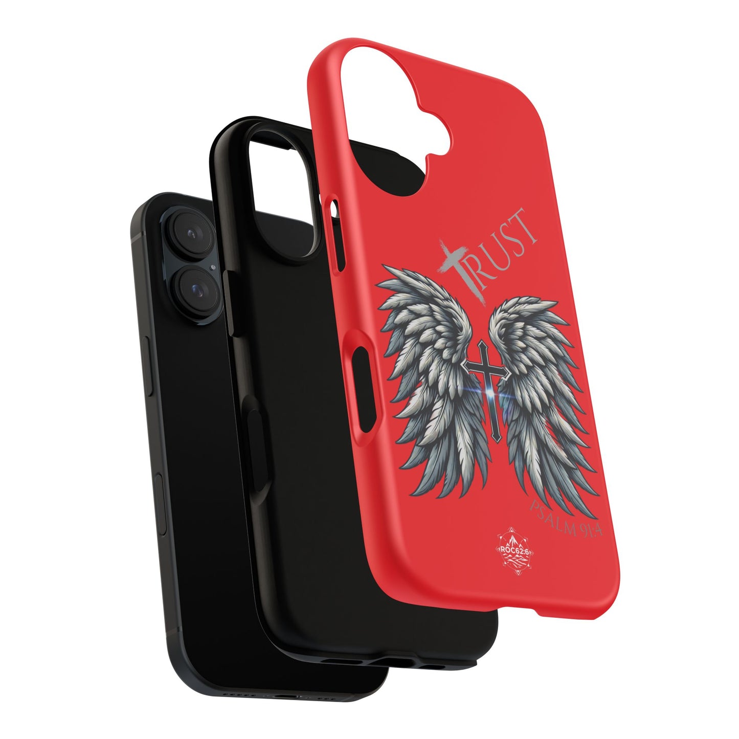 Wings Series Red Phone Case - Trust, Psalm 91:4 Design, Inspirational Gift, Christian Accessories, Spiritual Protection, Encouragement