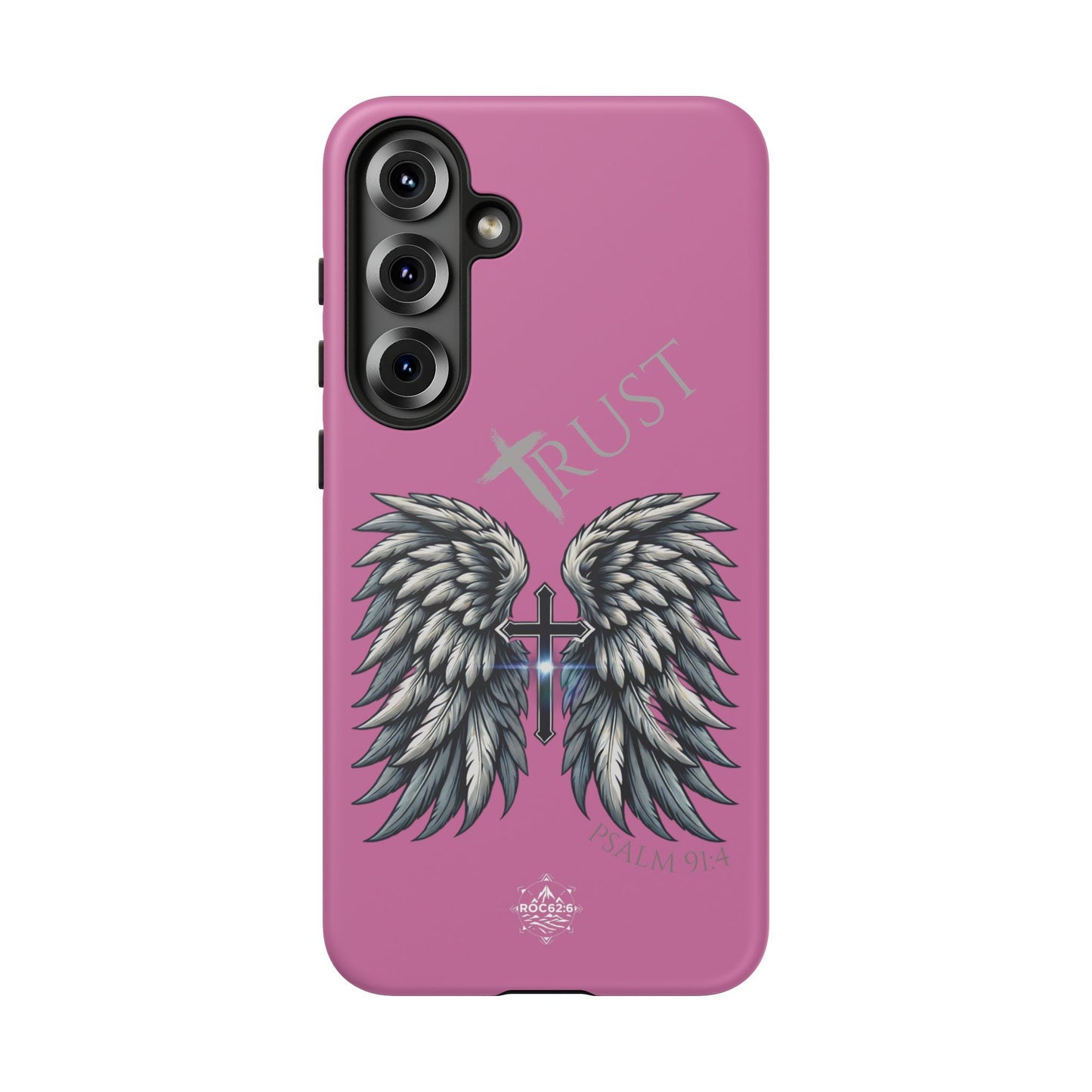 Wings Series Pink Phone Case - Trust, Psalm 91:4 Design, Inspirational Gift, Christian Accessories, Spiritual Protection, Encouragement