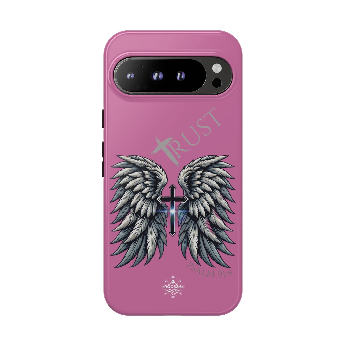 Wings Series Pink Phone Case - Trust, Psalm 91:4 Design, Inspirational Gift, Christian Accessories, Spiritual Protection, Encouragement