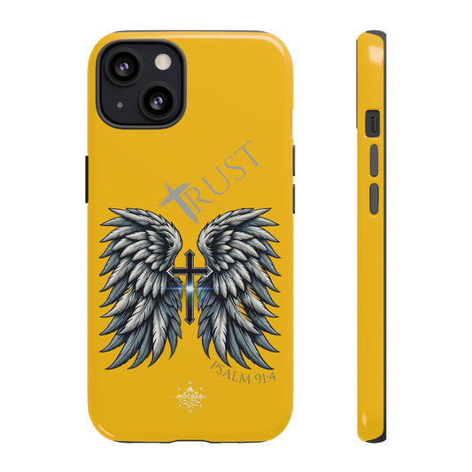 Wings Series Gold Phone Case - Trust, Psalm 91:4 Design, Inspirational Gift, Christian Accessories, Spiritual Protection, Encouragement