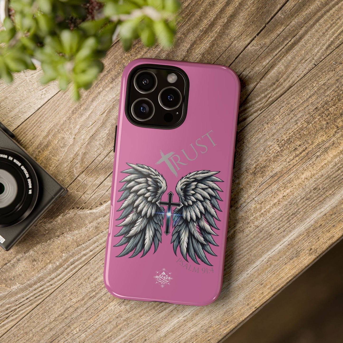 Wings Series Pink Phone Case - Trust, Psalm 91:4 Design, Inspirational Gift, Christian Accessories, Spiritual Protection, Encouragement
