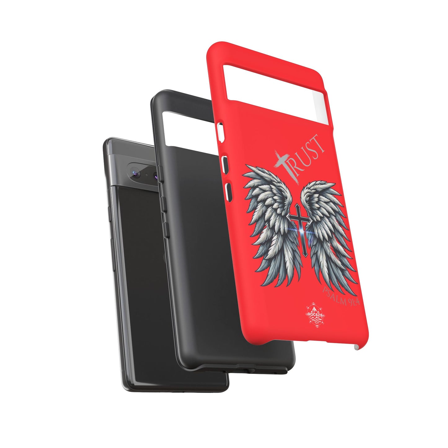 Wings Series Red Phone Case - Trust, Psalm 91:4 Design, Inspirational Gift, Christian Accessories, Spiritual Protection, Encouragement