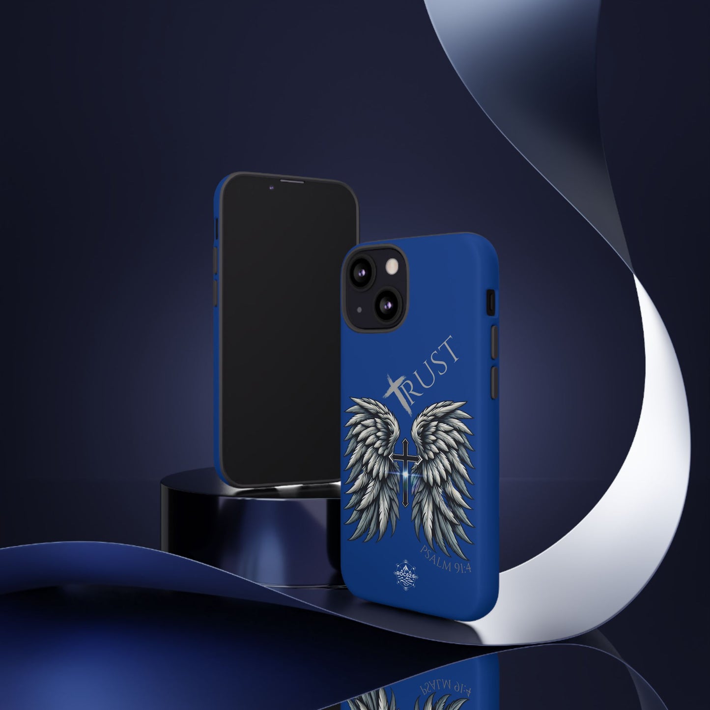 Wings Series Blue Phone Case - Trust, Psalm 91:4 Design, Inspirational Gift, Christian Accessories, Spiritual Protection, Encouragement